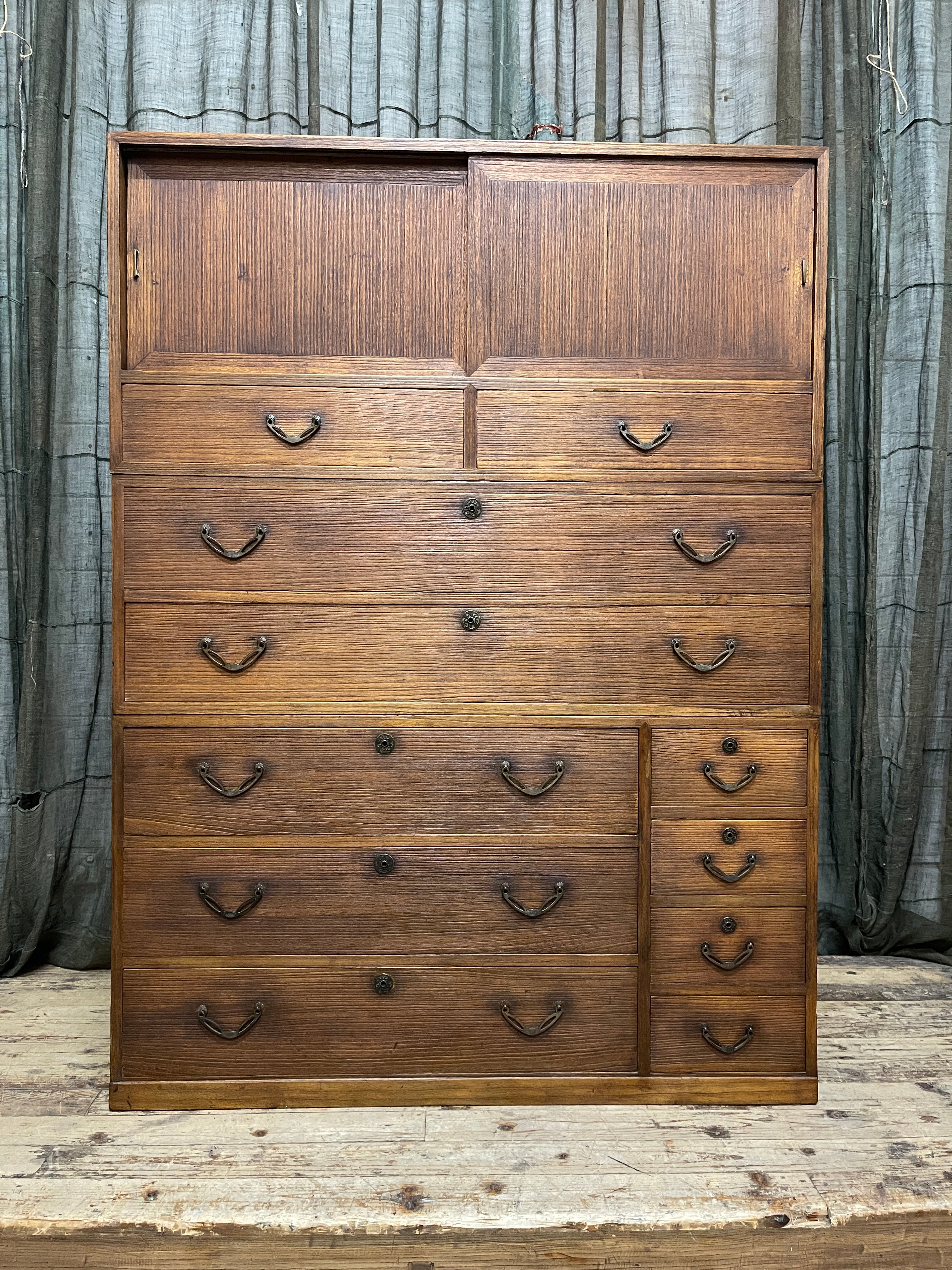 Japanese Three-Piece Kimono Chest of Drawers - Paulownia | Showa