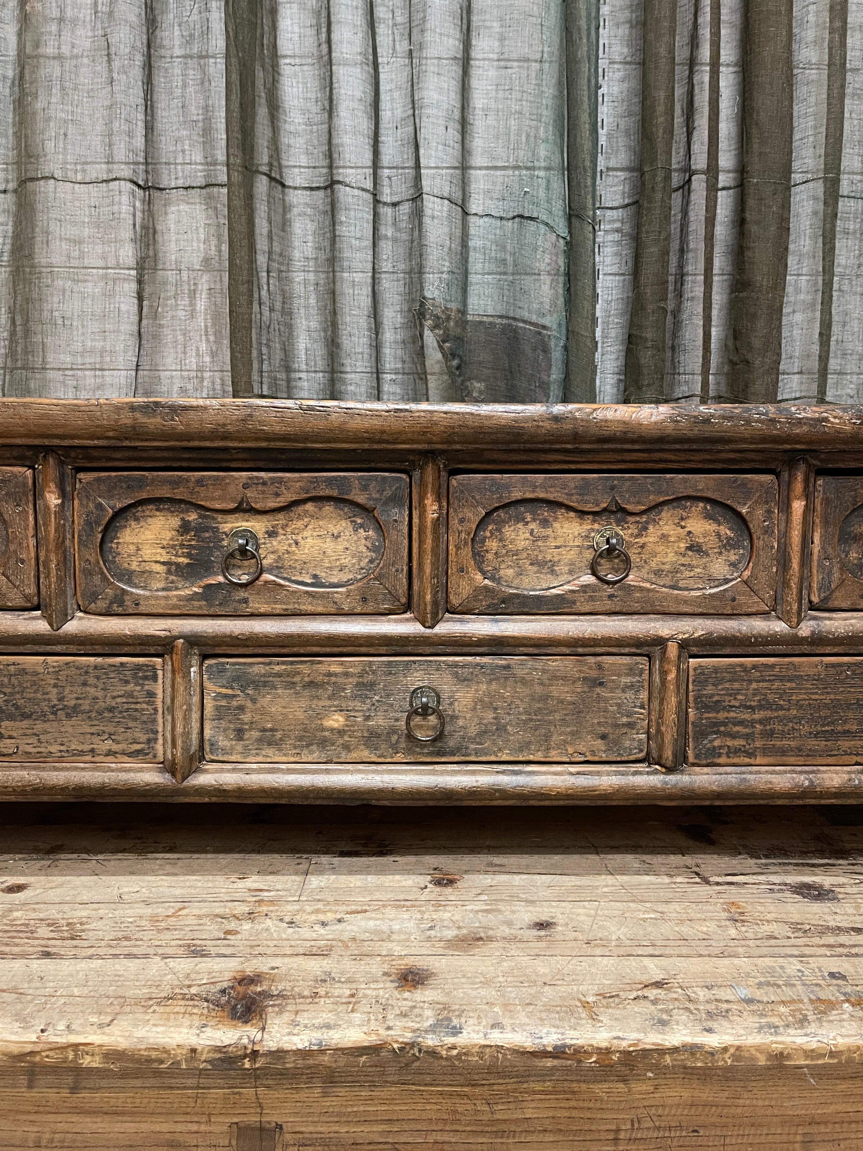 Antique Chinese 7 Drawer Low Table - Elm & Cypress | C.1850