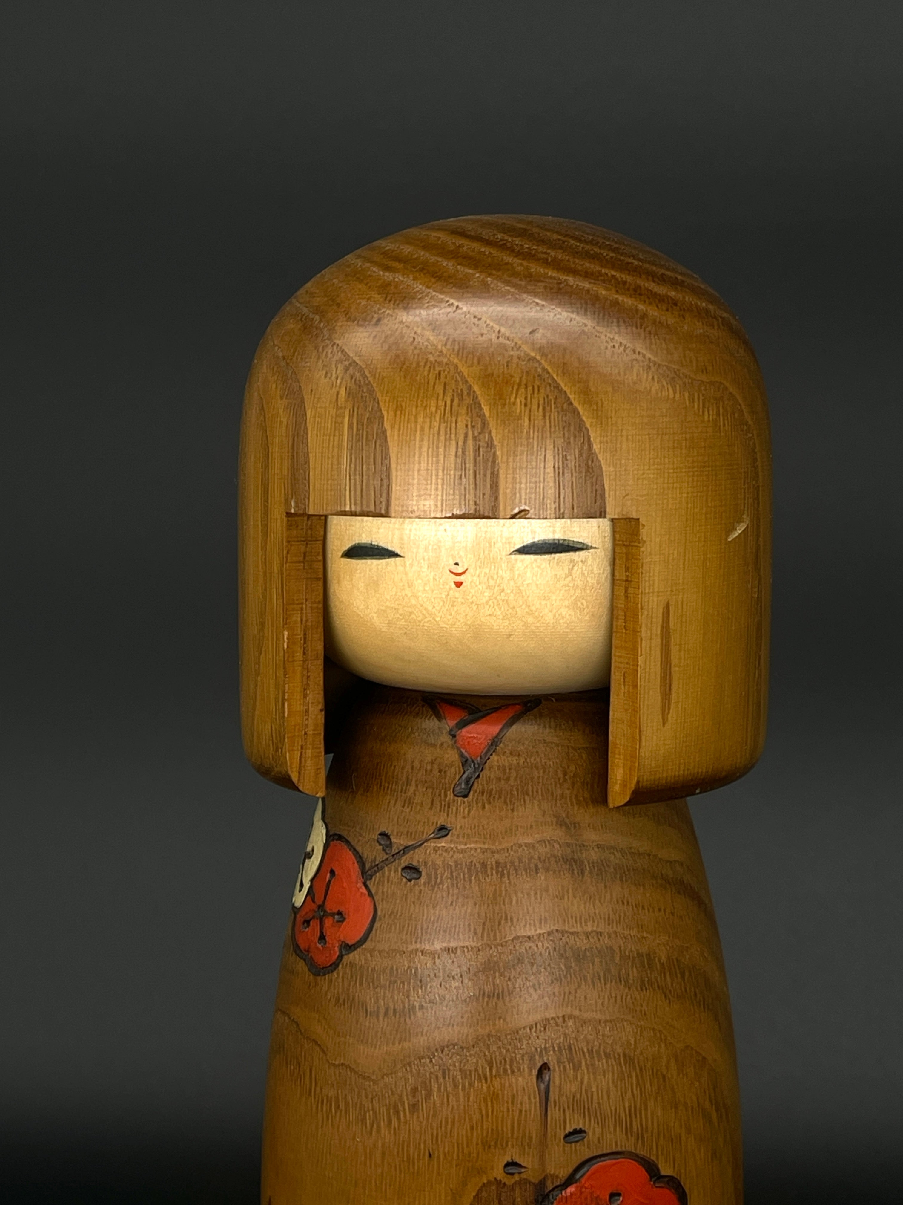 Vintage Japanese Kokeshi Doll with Plum Blossom Design Kimono