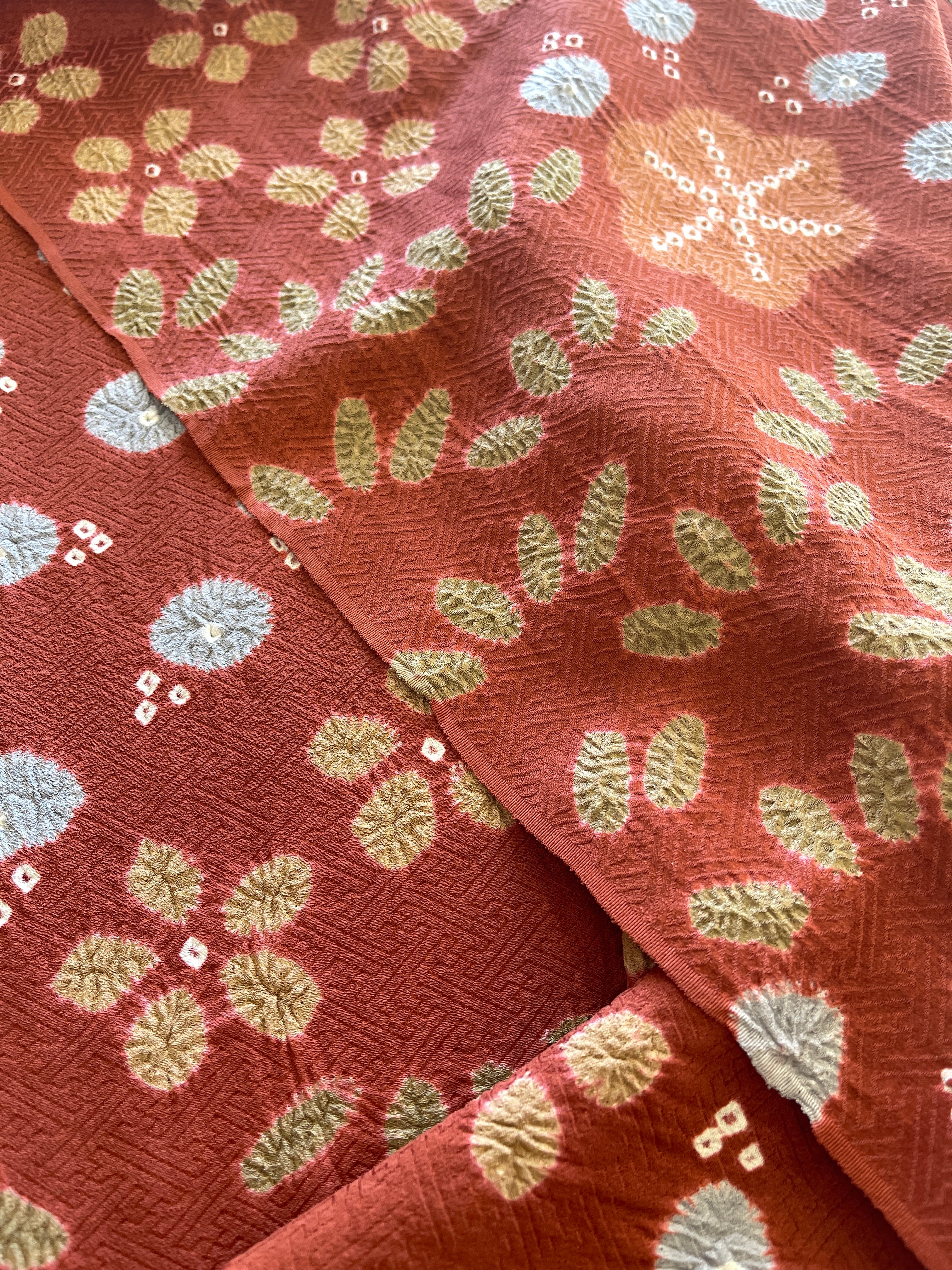 Japanese Silk Fabric, Terracotta with  Shibori Design