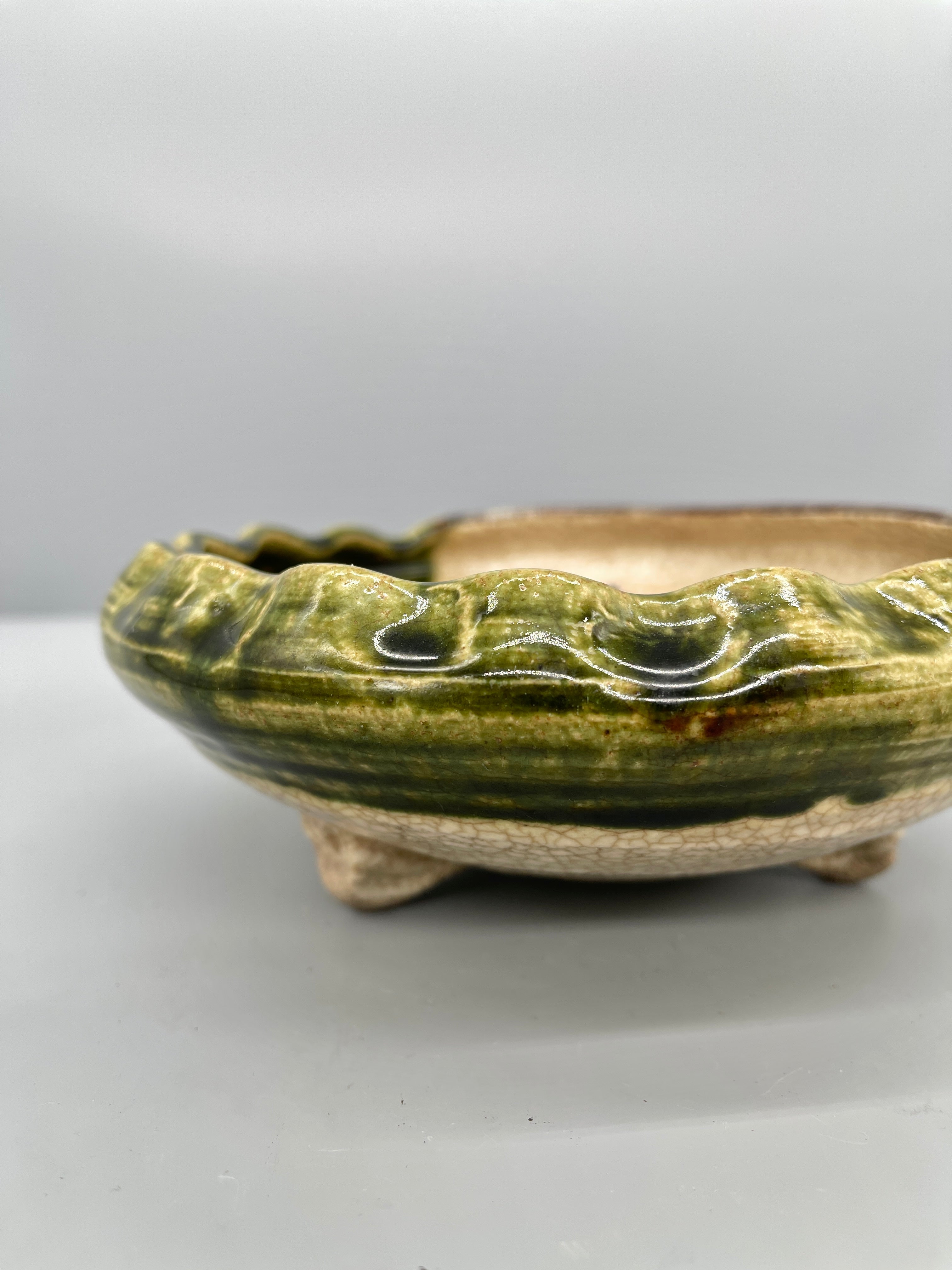 Vintage Japanese Serving Plate, Oribe Green Glaze