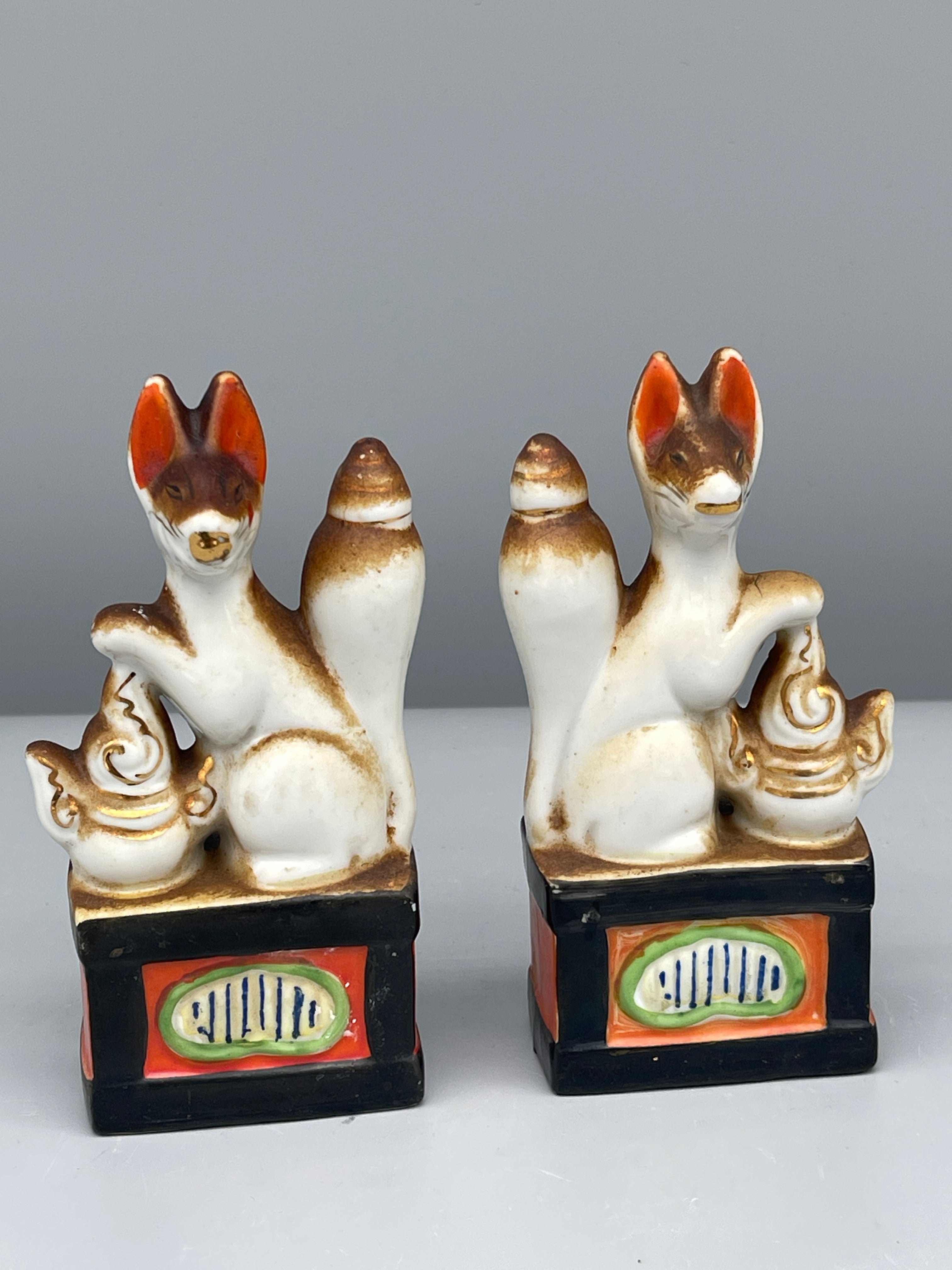 Pair of Vintage Japanese Porcelain Kitsune Statues