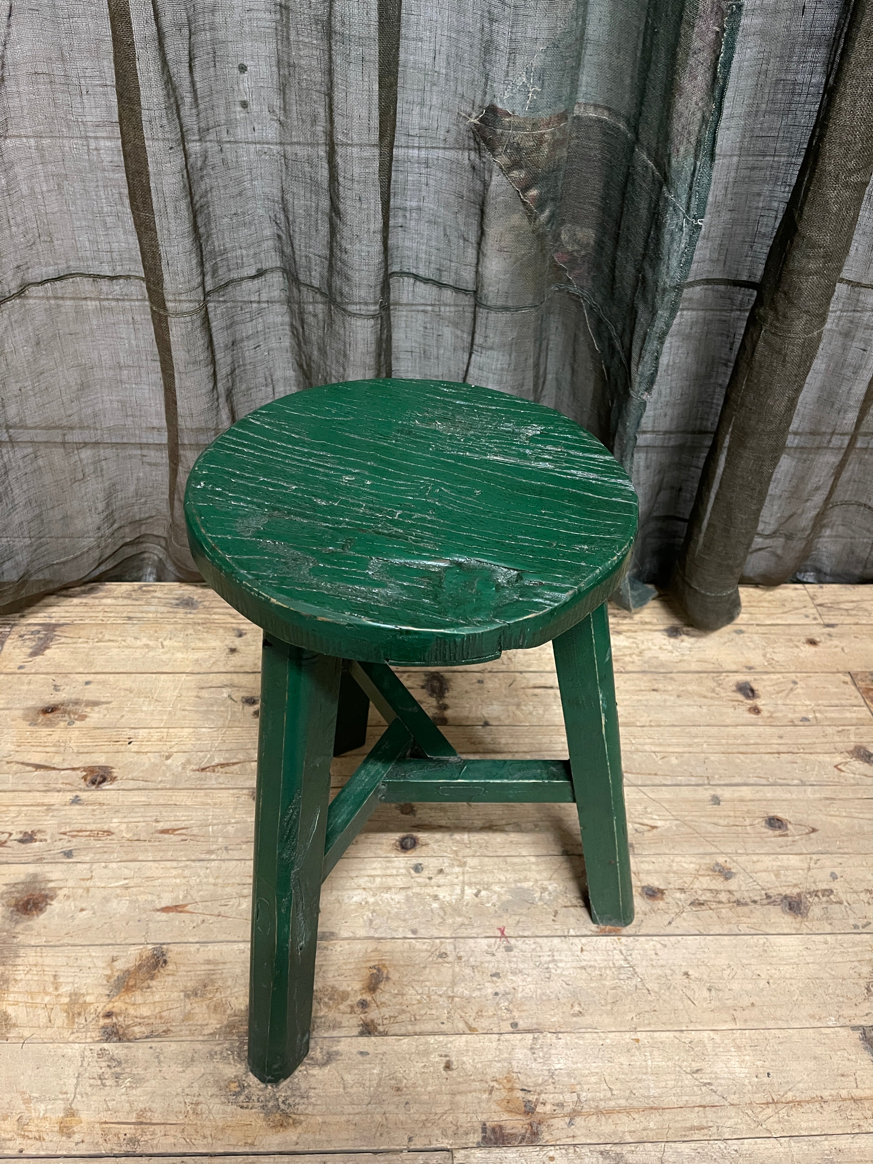 Chinese Provincial Elm Stool - Green