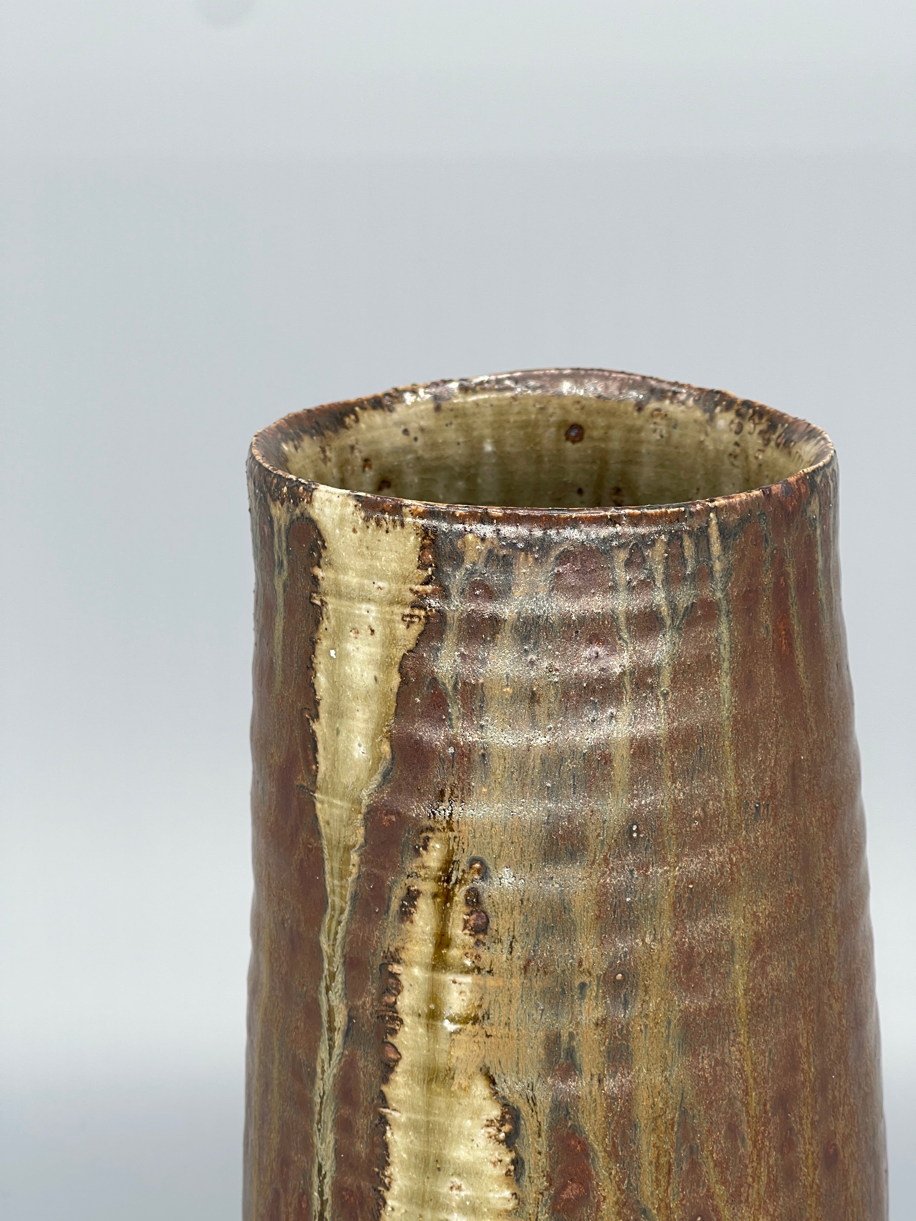 Vintage Japanese Ikebana Vase - Dark Earthy Glaze