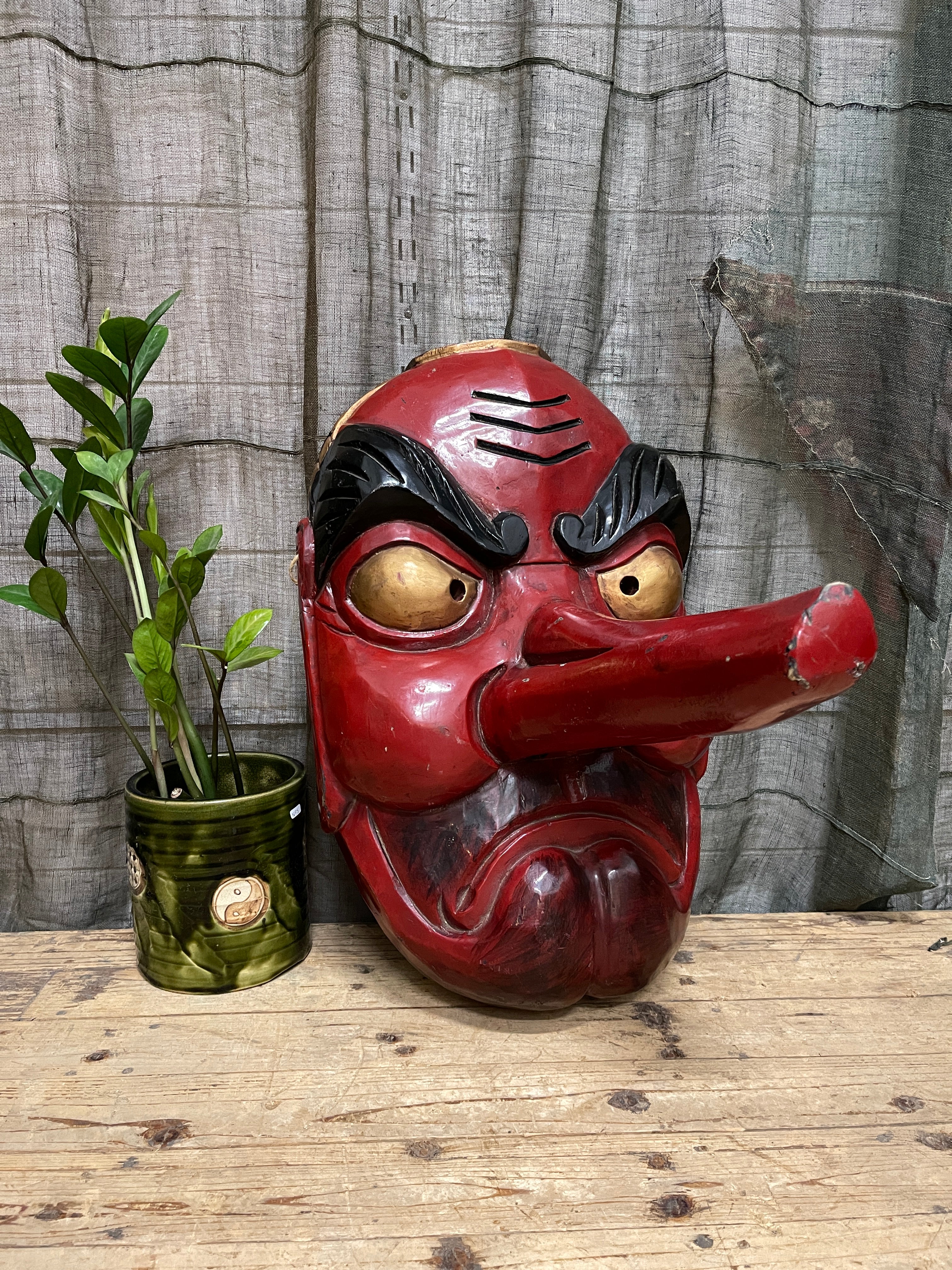 Large Hand Carved Tengu Mask