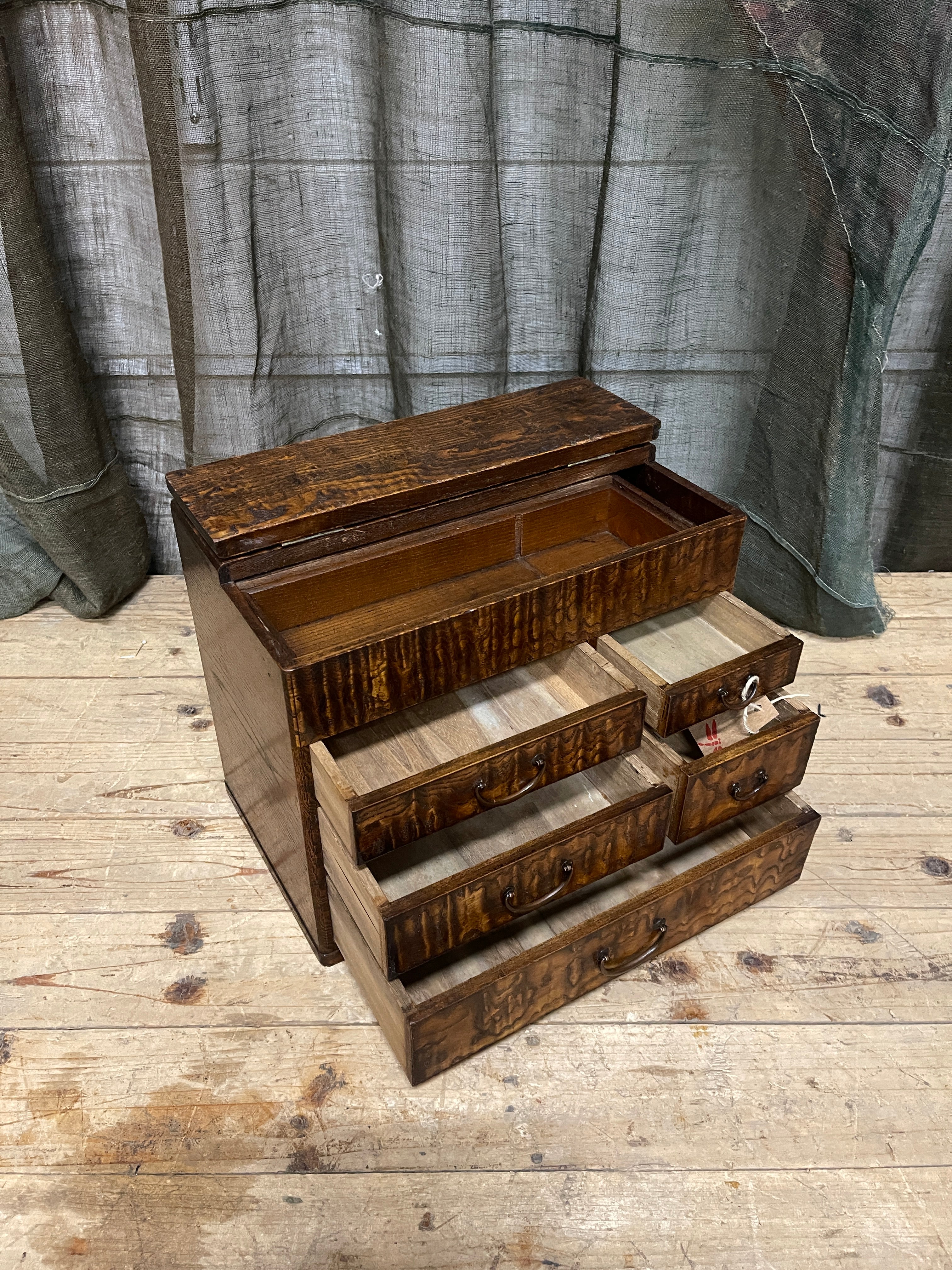 Vintage Japanese Sewing Box, Hari Bako - Elm | Taisho, c.1920