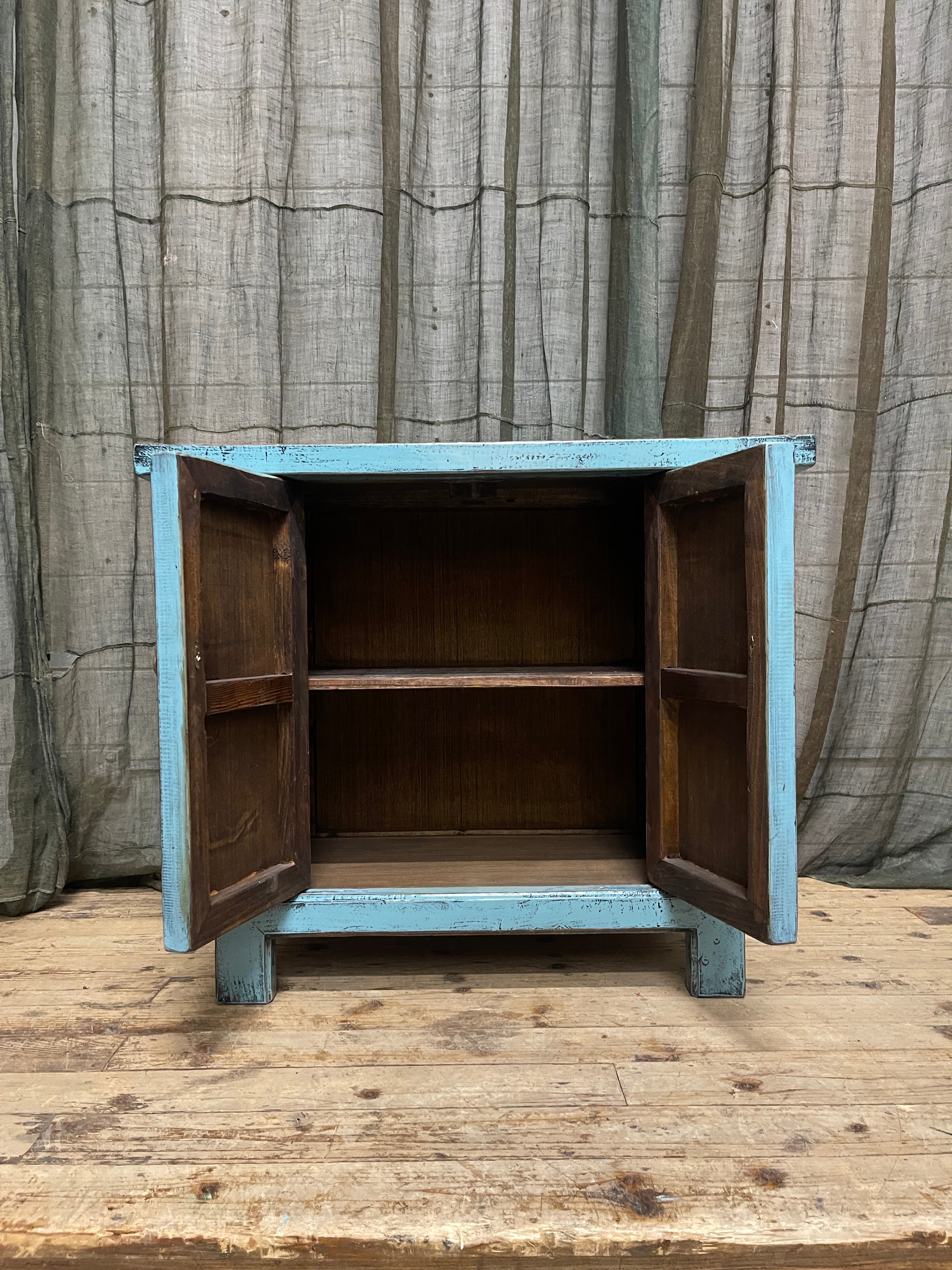 Chinese Blue Lacquered Side Cabinet