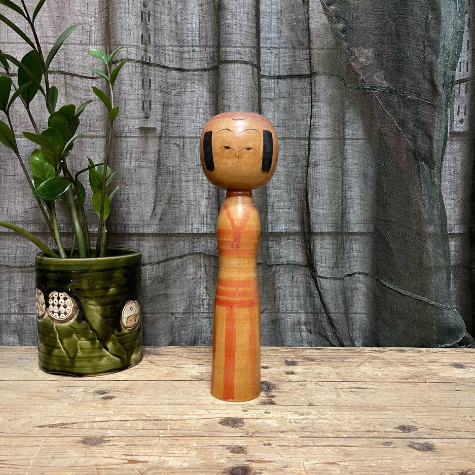 Vintage Large Kokeshi Doll with Kimono Motif