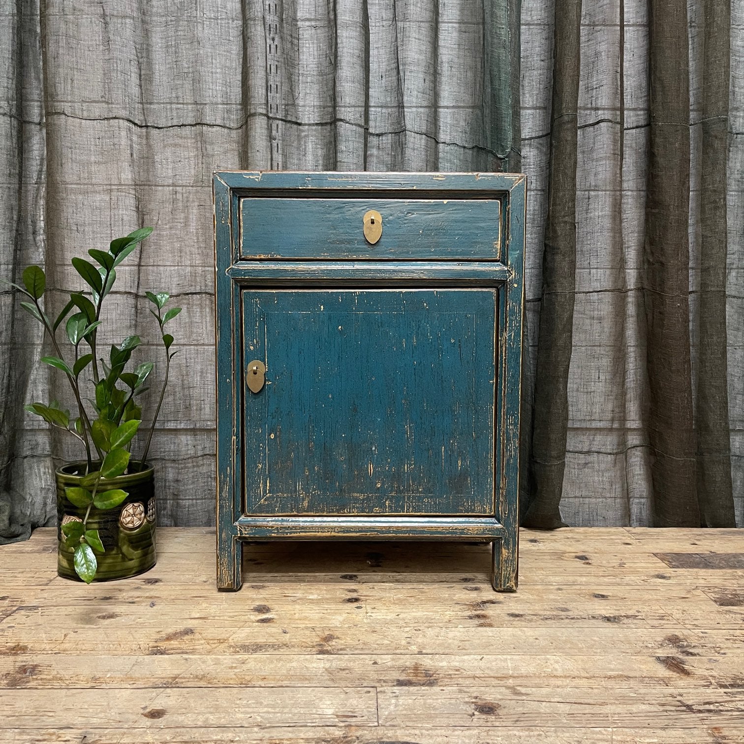 Provincial Style Chinese Blue Lacquered Side Cabinet
