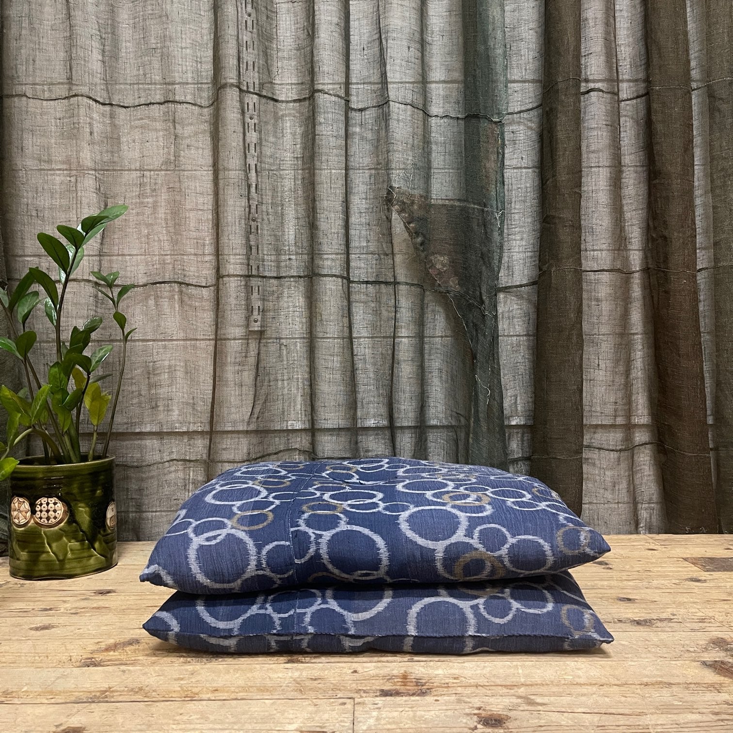 Japanese Floor Cushions Covered with Vintage Hemp Fabric