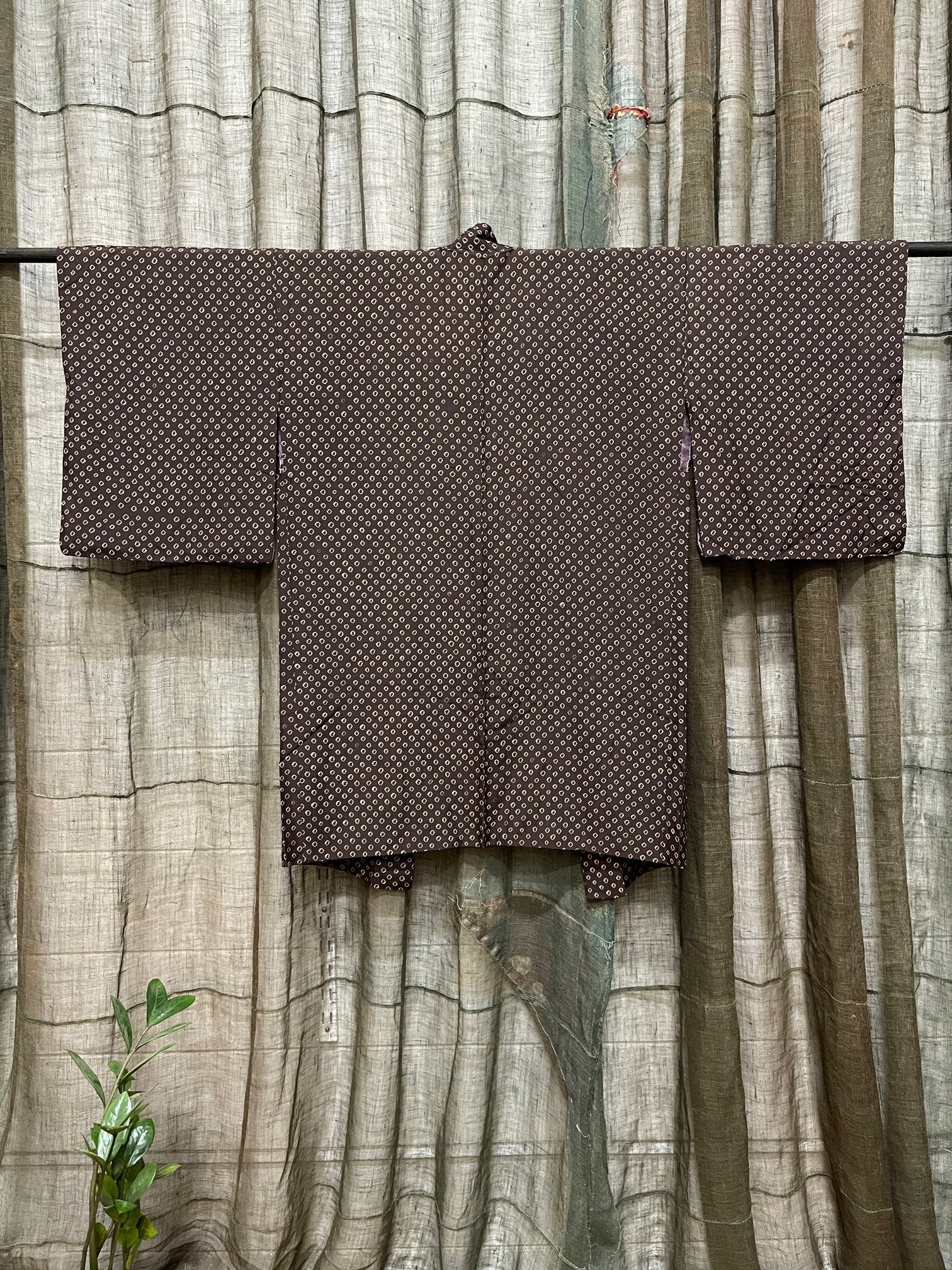 Japanese Haori-Kimono Jacket - Brown Shibori Dots
