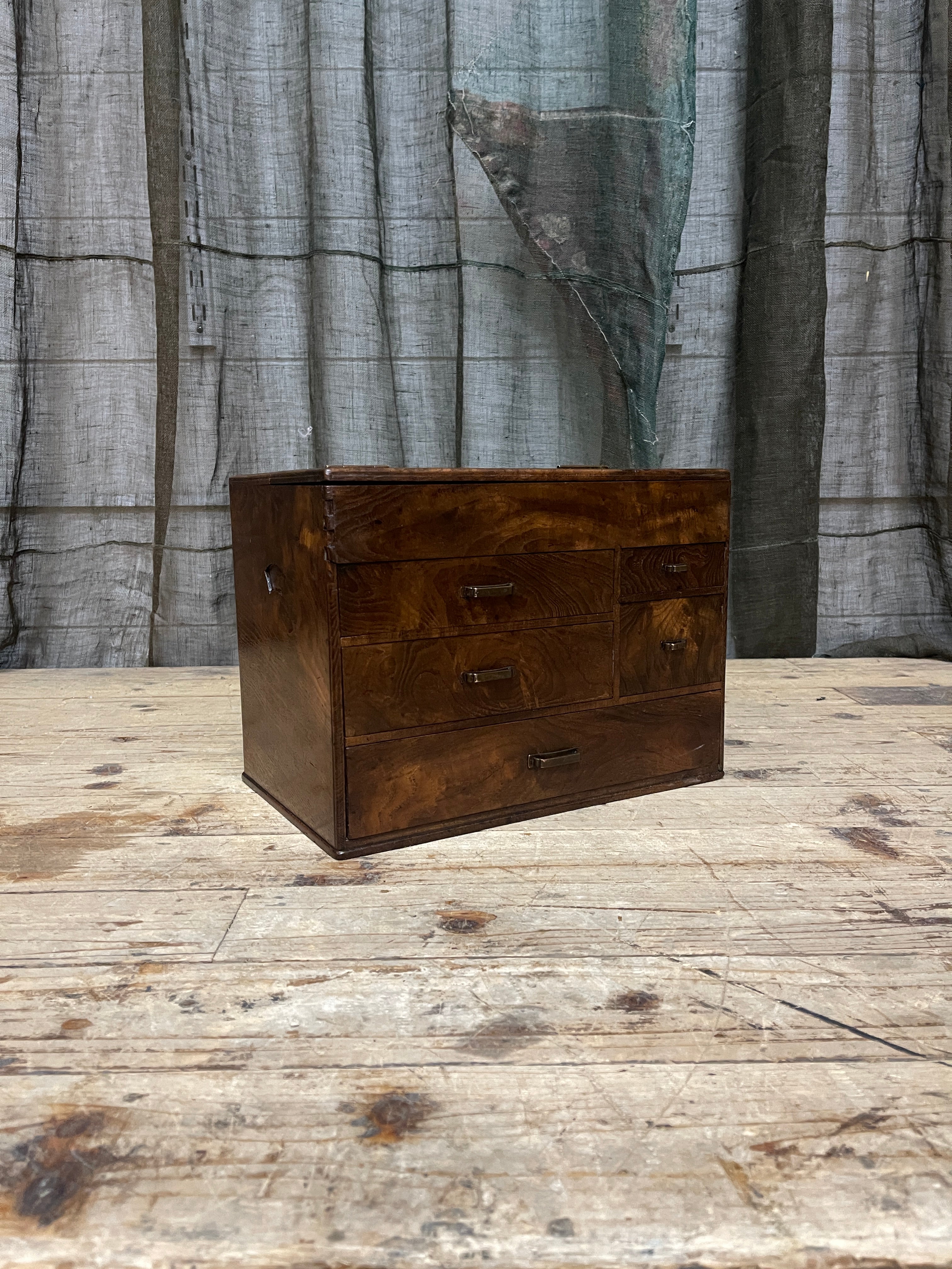 Vintage Japanese Sewing Box, Hari Bako - Elm | 1950's