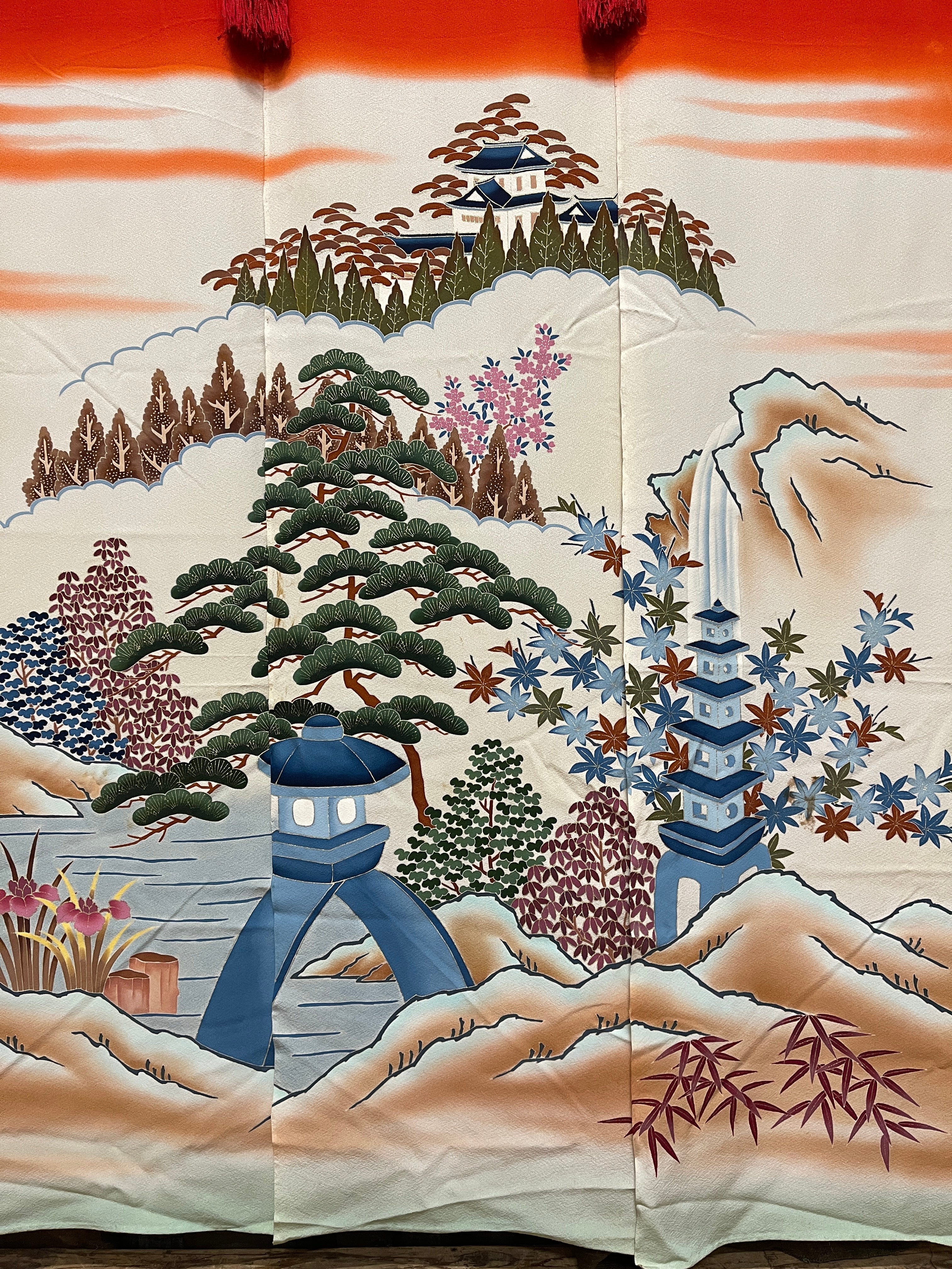 Vintage Japanese Silk Hanayome Noren, Bridal Curtain