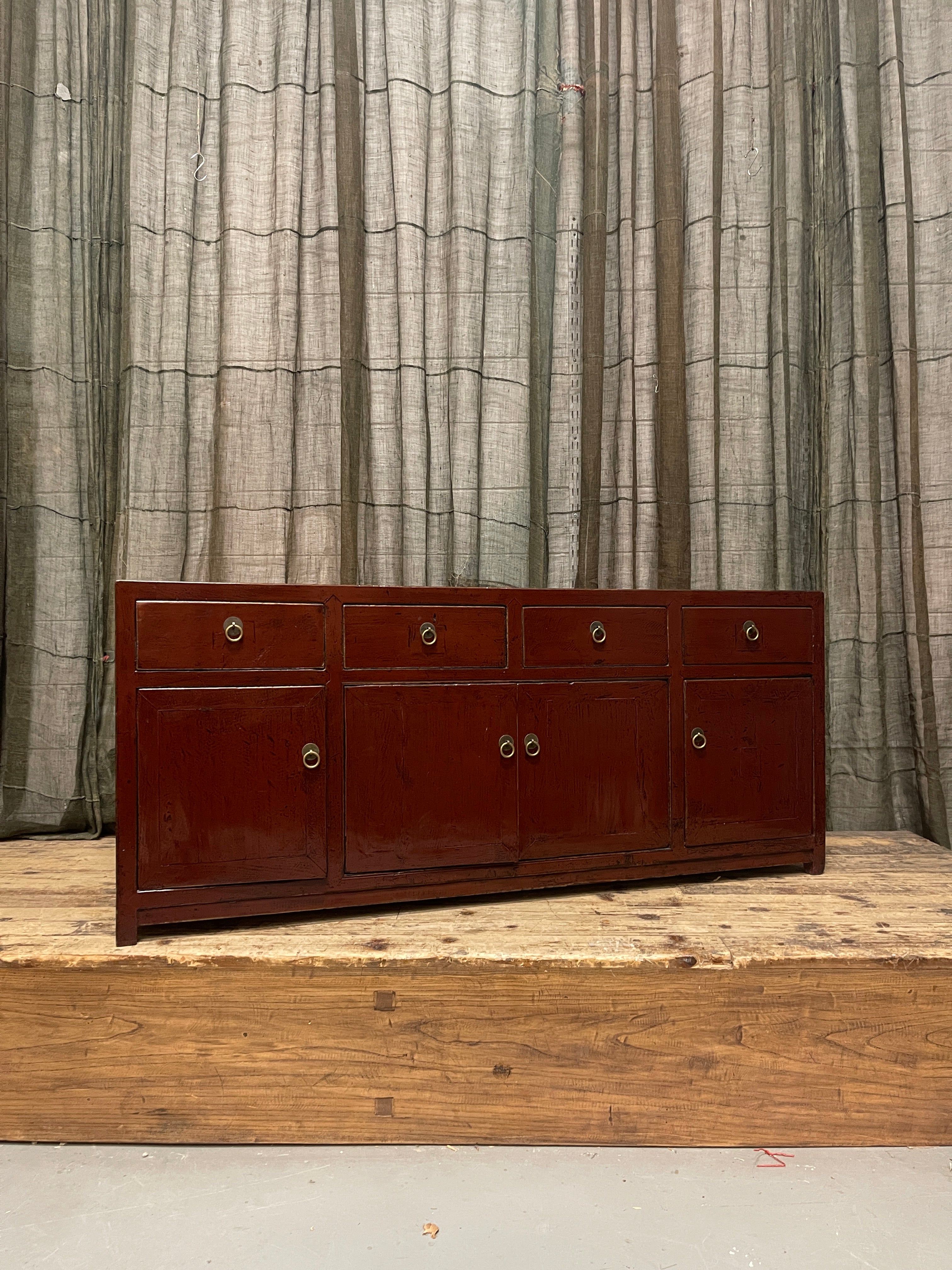 Chinese Red Lacquered Low Cabinet - Recycled Timber
