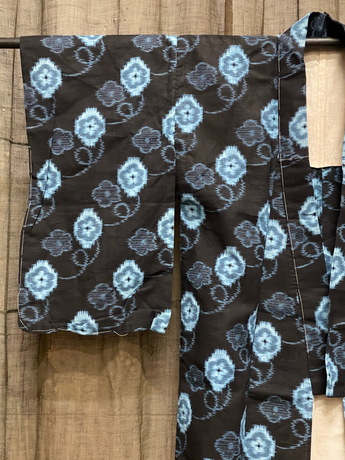 Vintage Japanese Cotton Kasuri Kimono, Floral Medallion Pattern