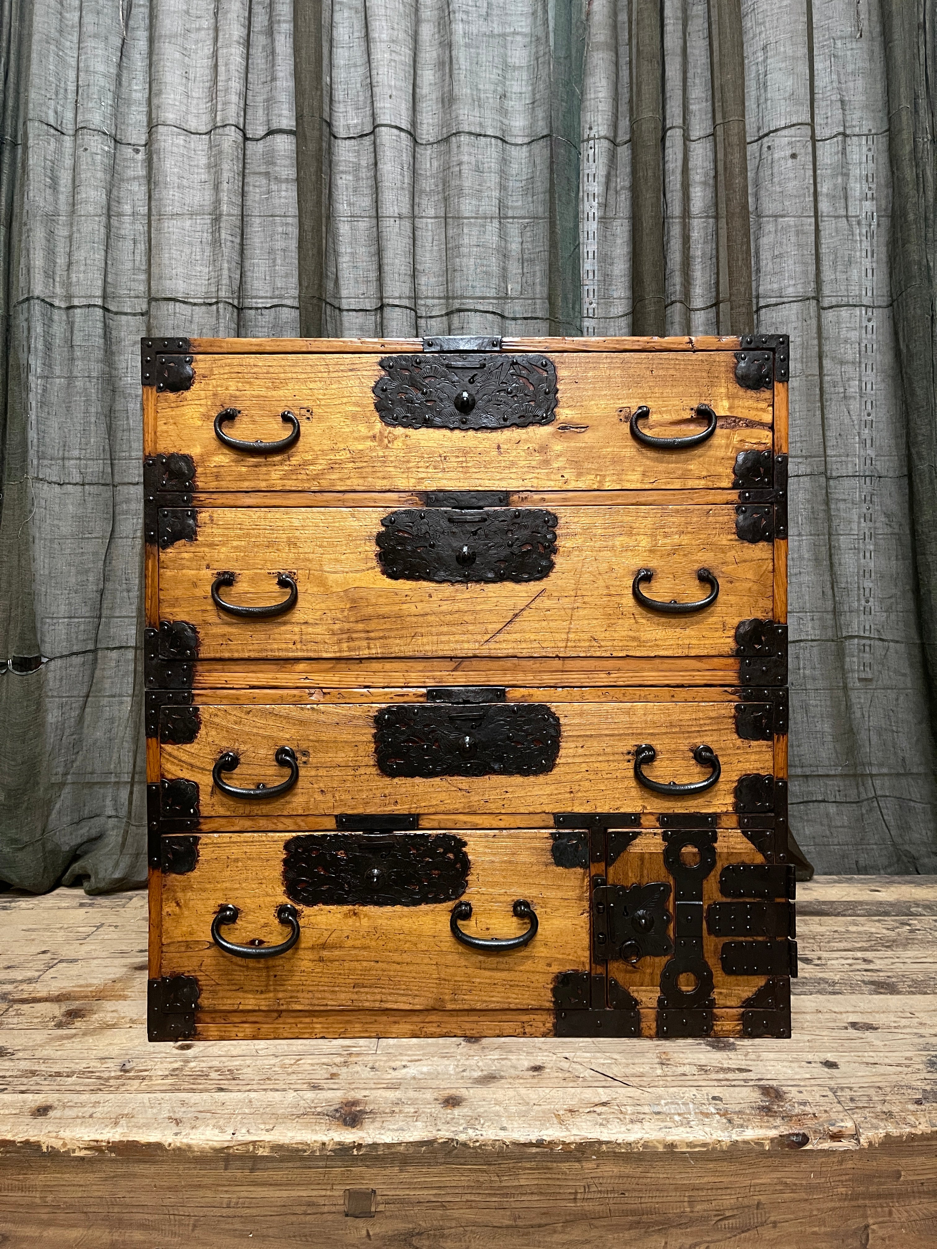 Japanese Kimono Storage Chest-on-Chest, Isho Dansu - Paulownia & Cypress | Meiji
