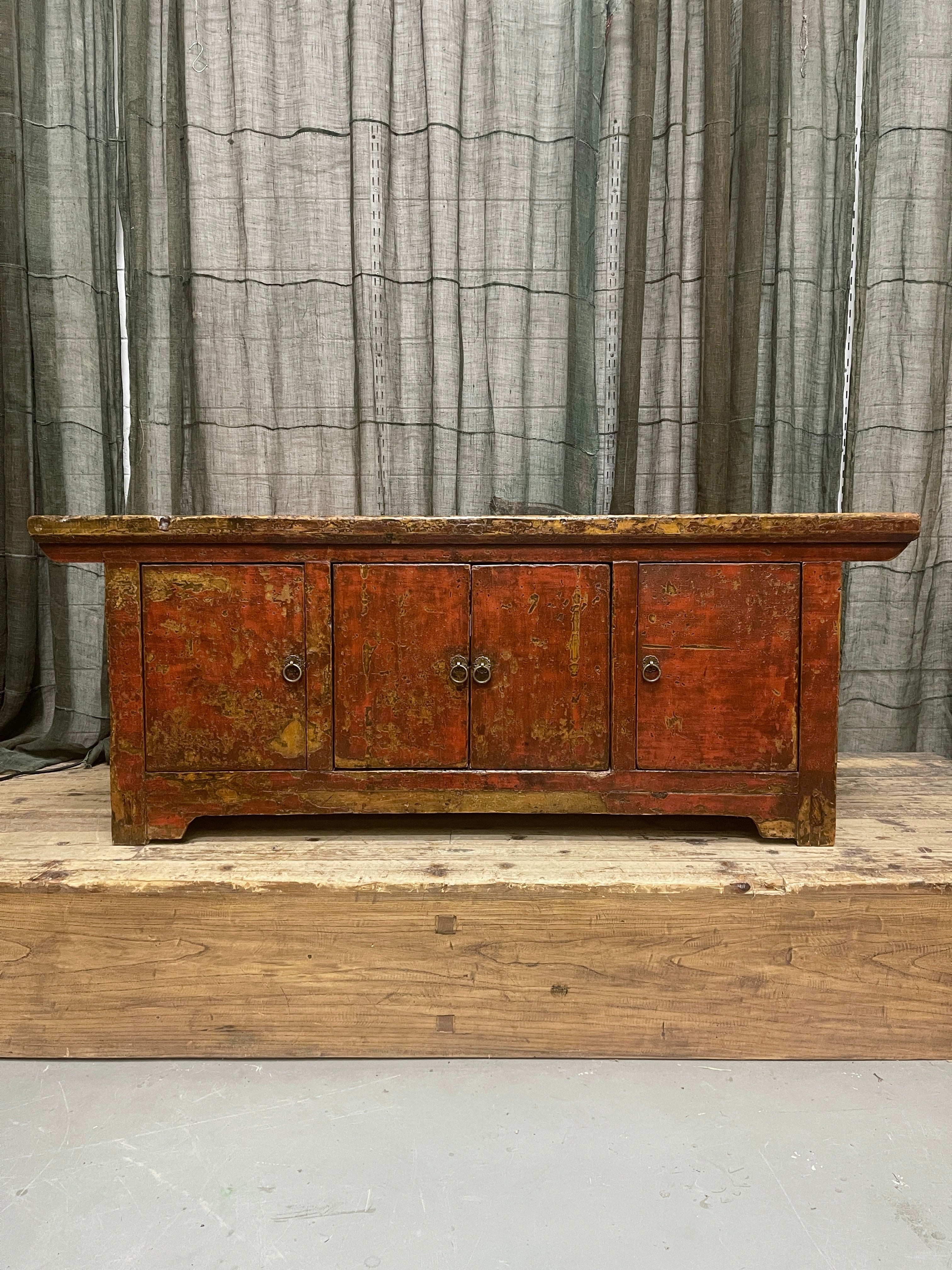 Antique Chinese Lacquered Low Cabinet - Cypress | C.1900