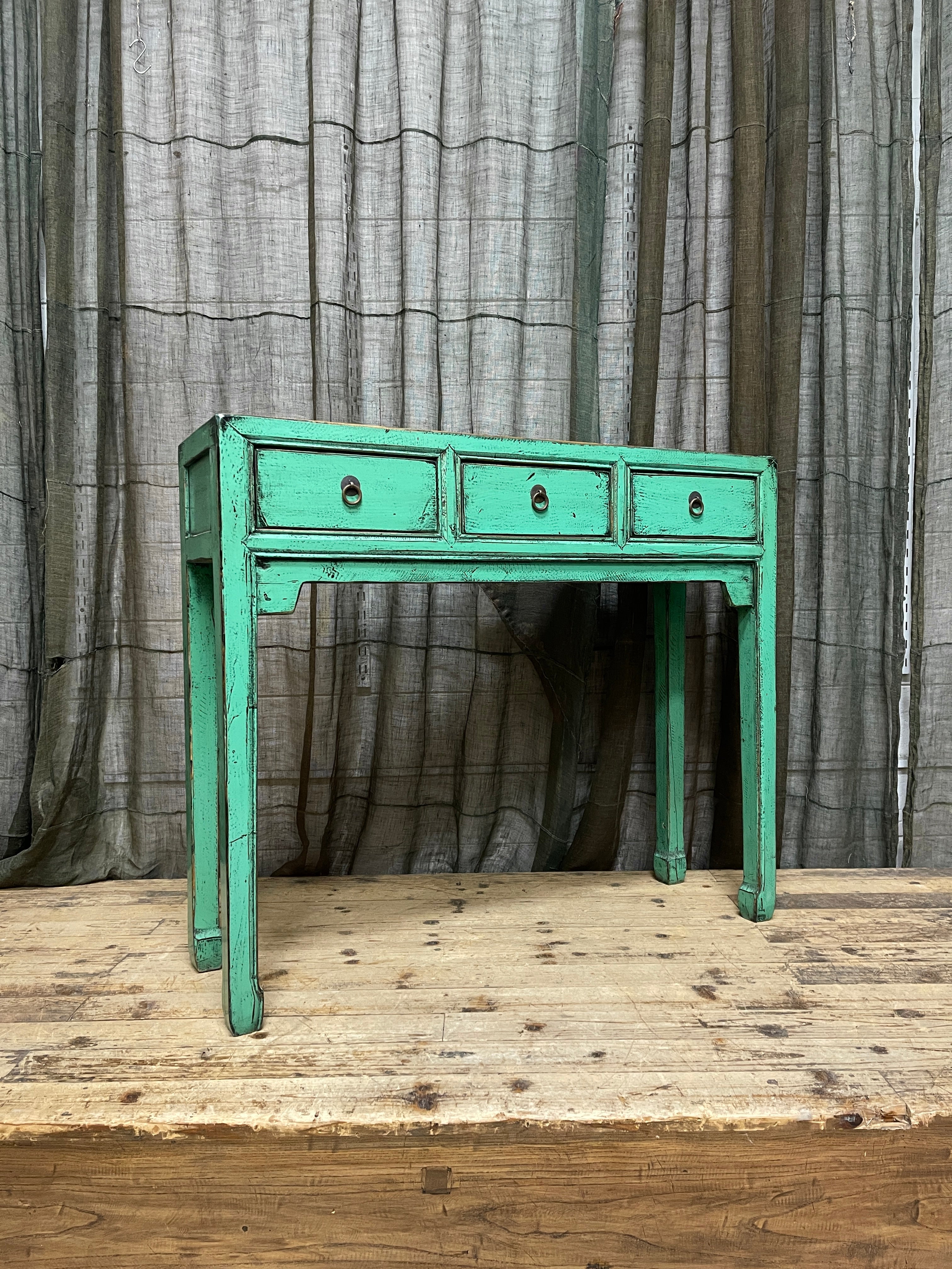 Provincial Style Light Green Chinese Lacquered Hall Table