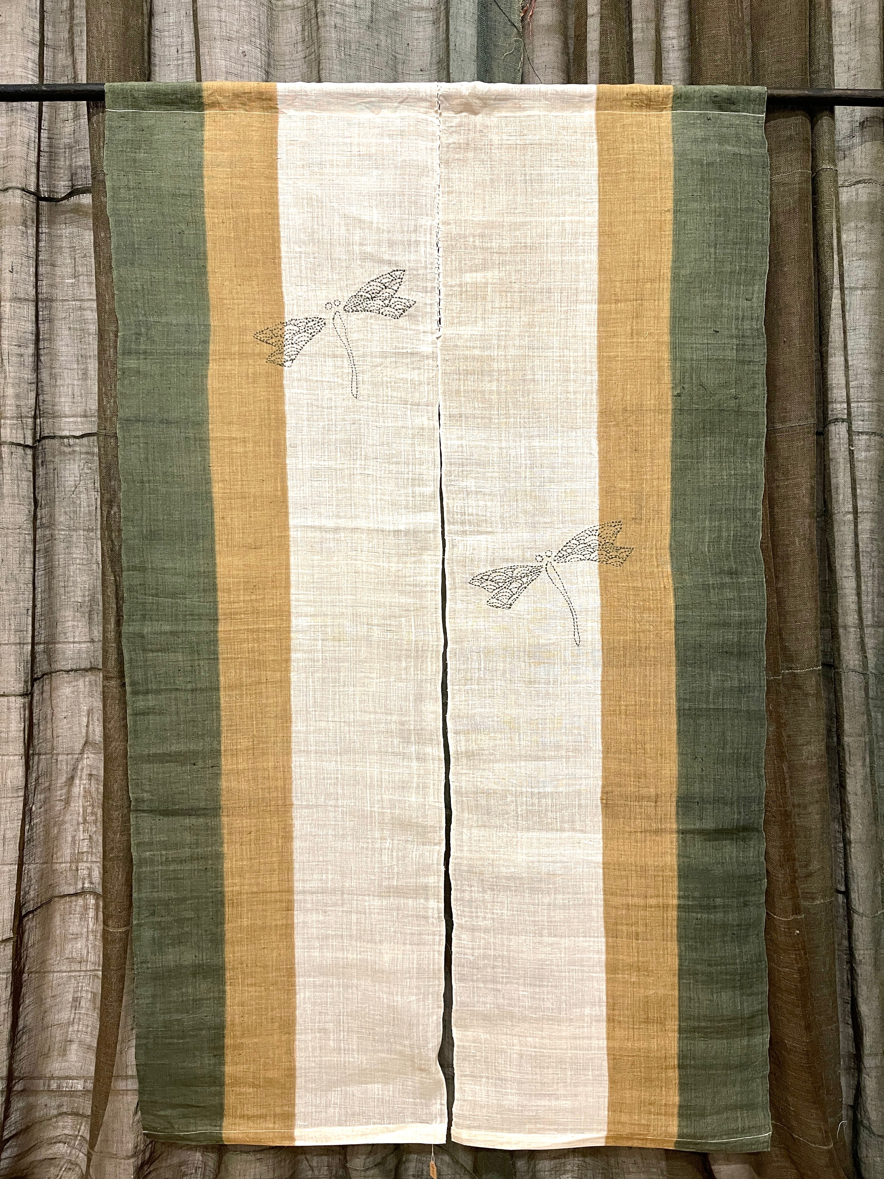 Vintage Japanese Hemp Noren, Panelled Curtain