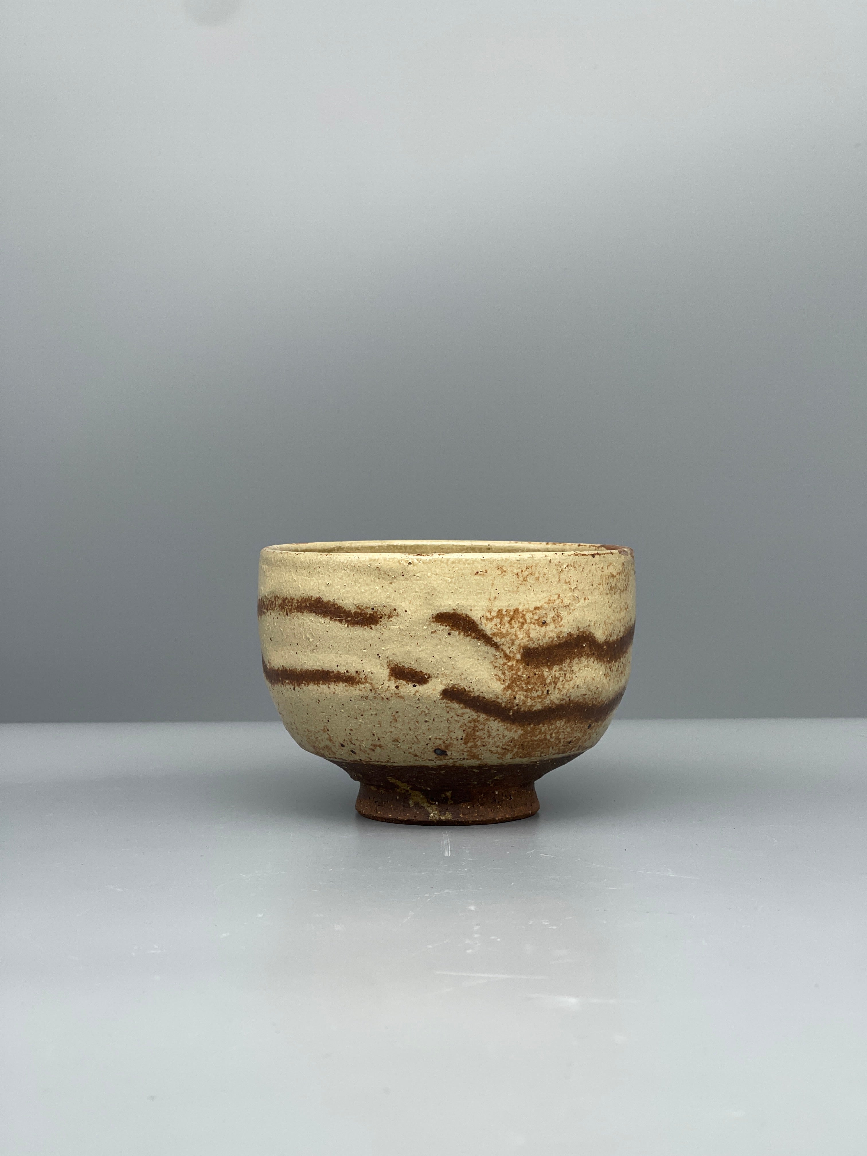 Vintage Japanese Chawan Tea Bowl - Stoneware, Ash Glaze Striping