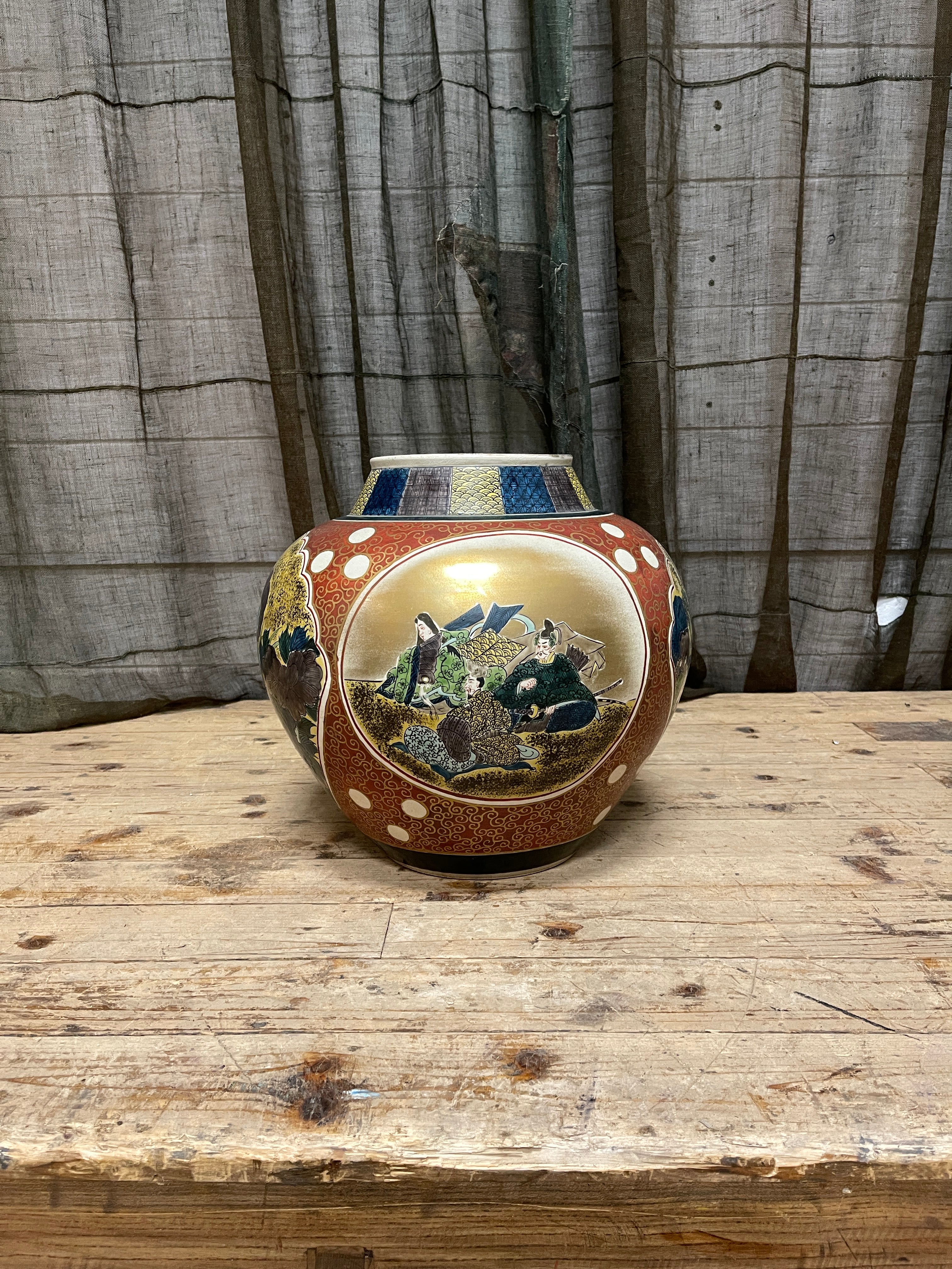 Large Vintage Japanese Kutani Porcelain Vase