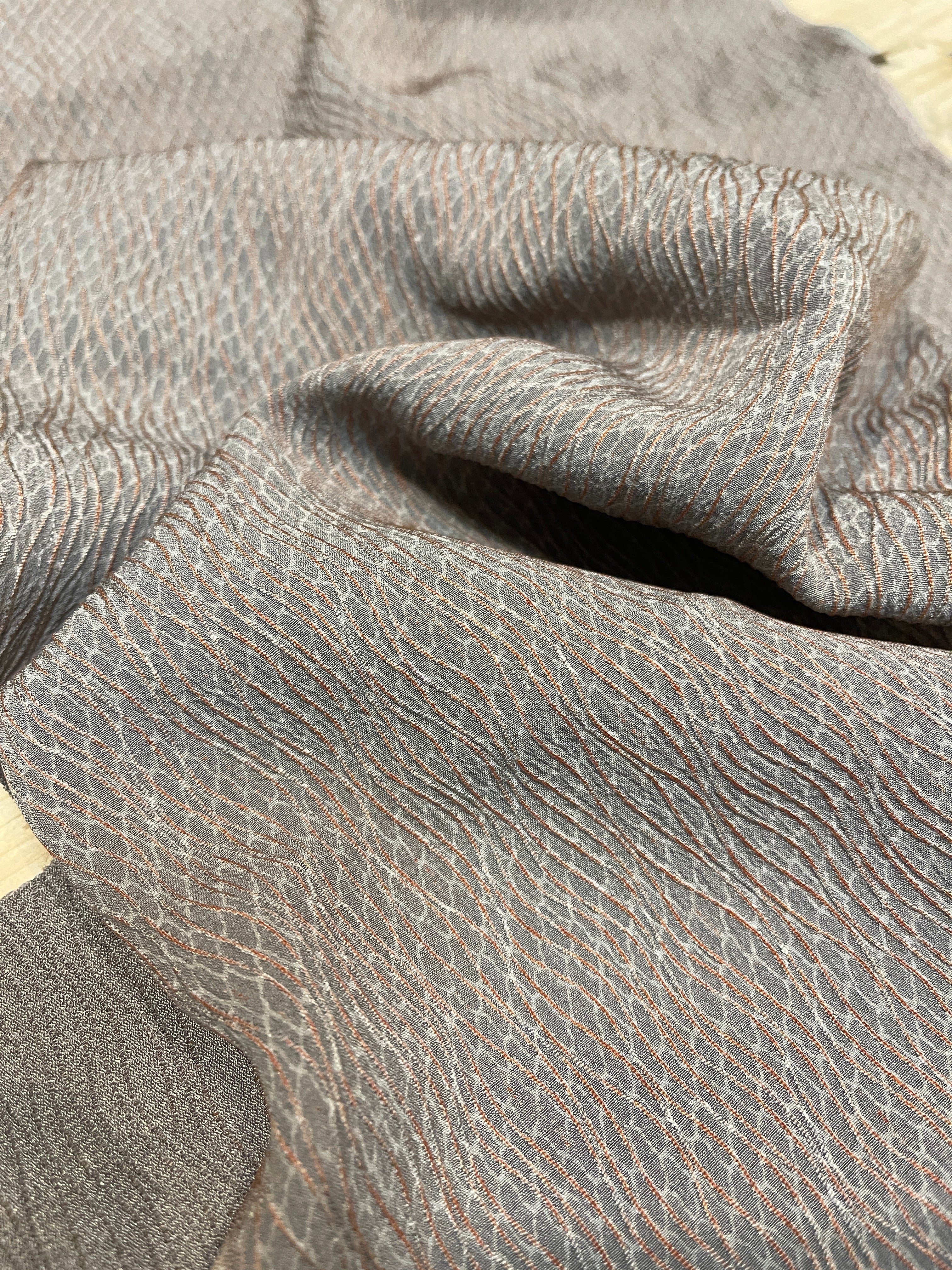 Japanese Silk Fabric, Silver Linear Wave Pattern