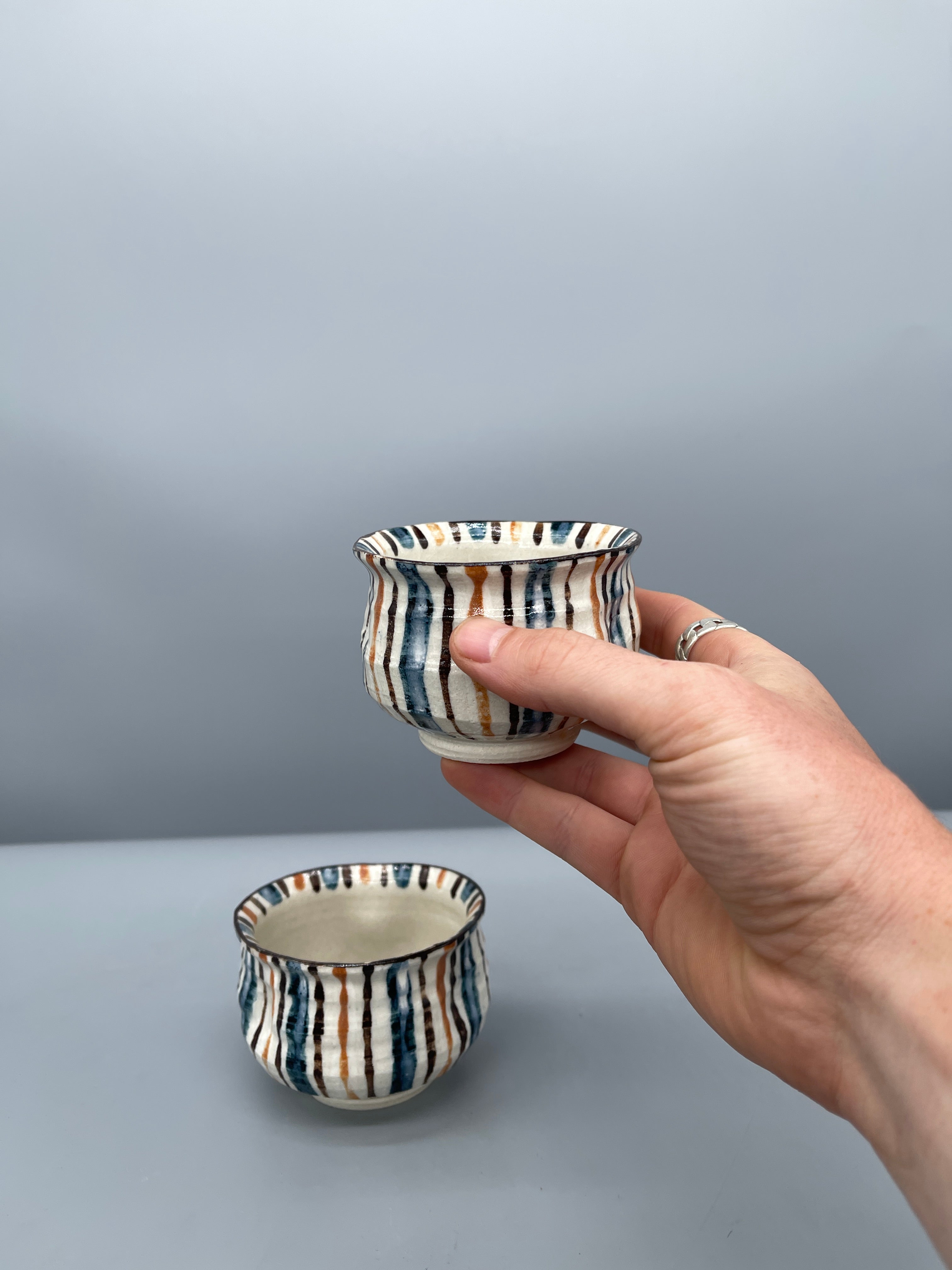 Japanese Tea Cups, White with Linear Pattern
