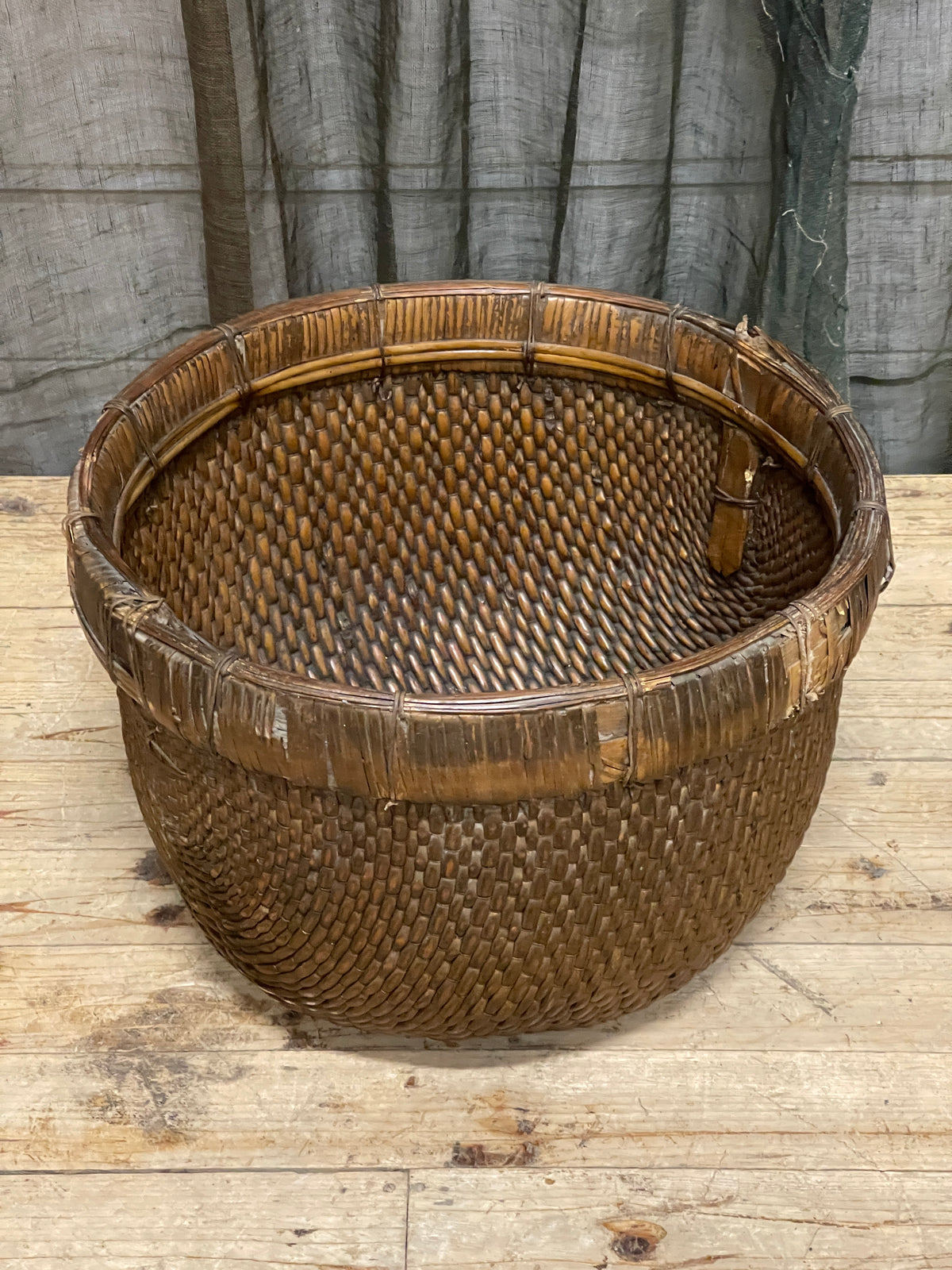 Vintage Chinese Country Farm Basket - Bamboo & Willow