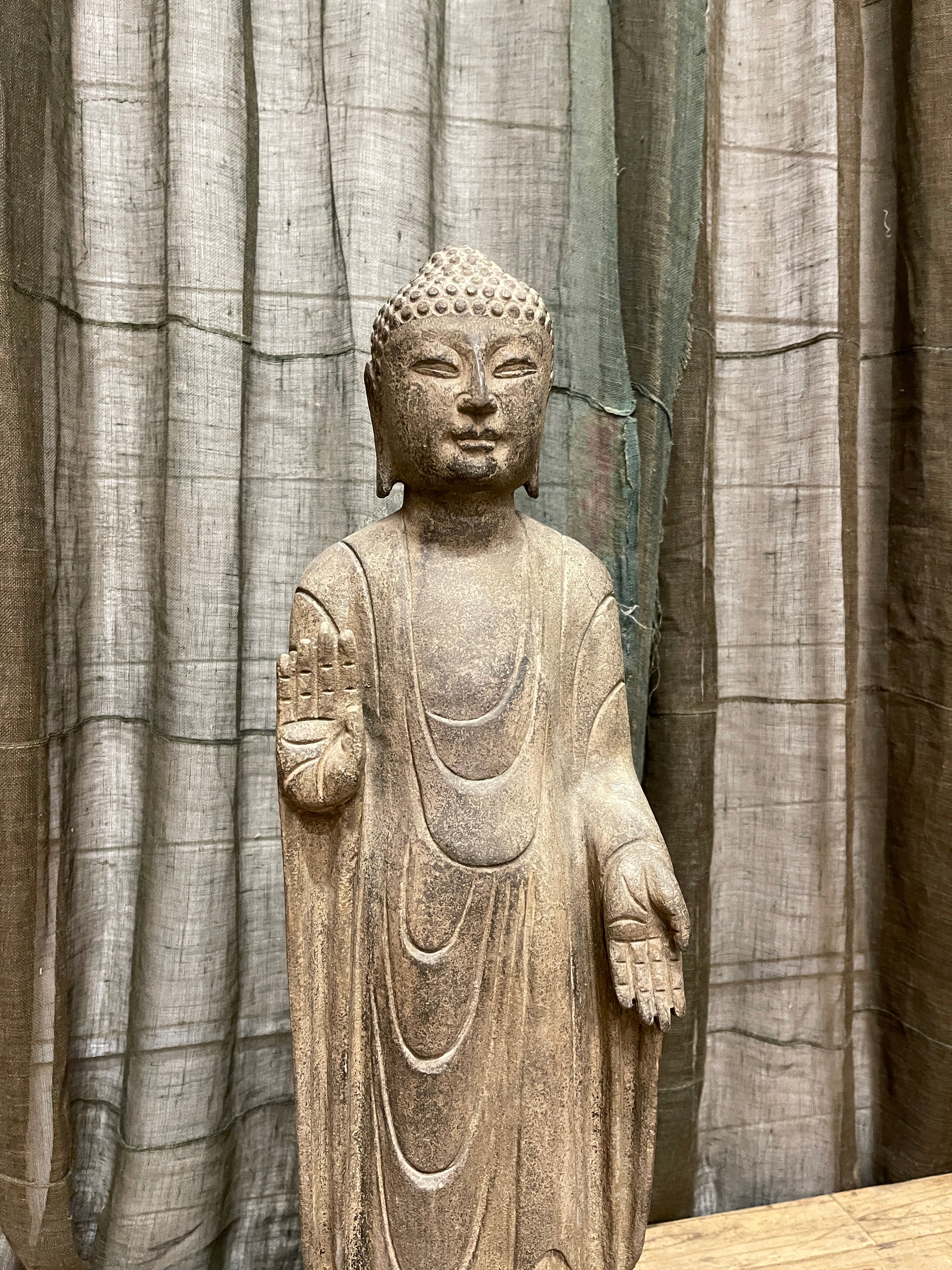 Chinese Standing Stone Buddha Statue, Abhaya Mudra