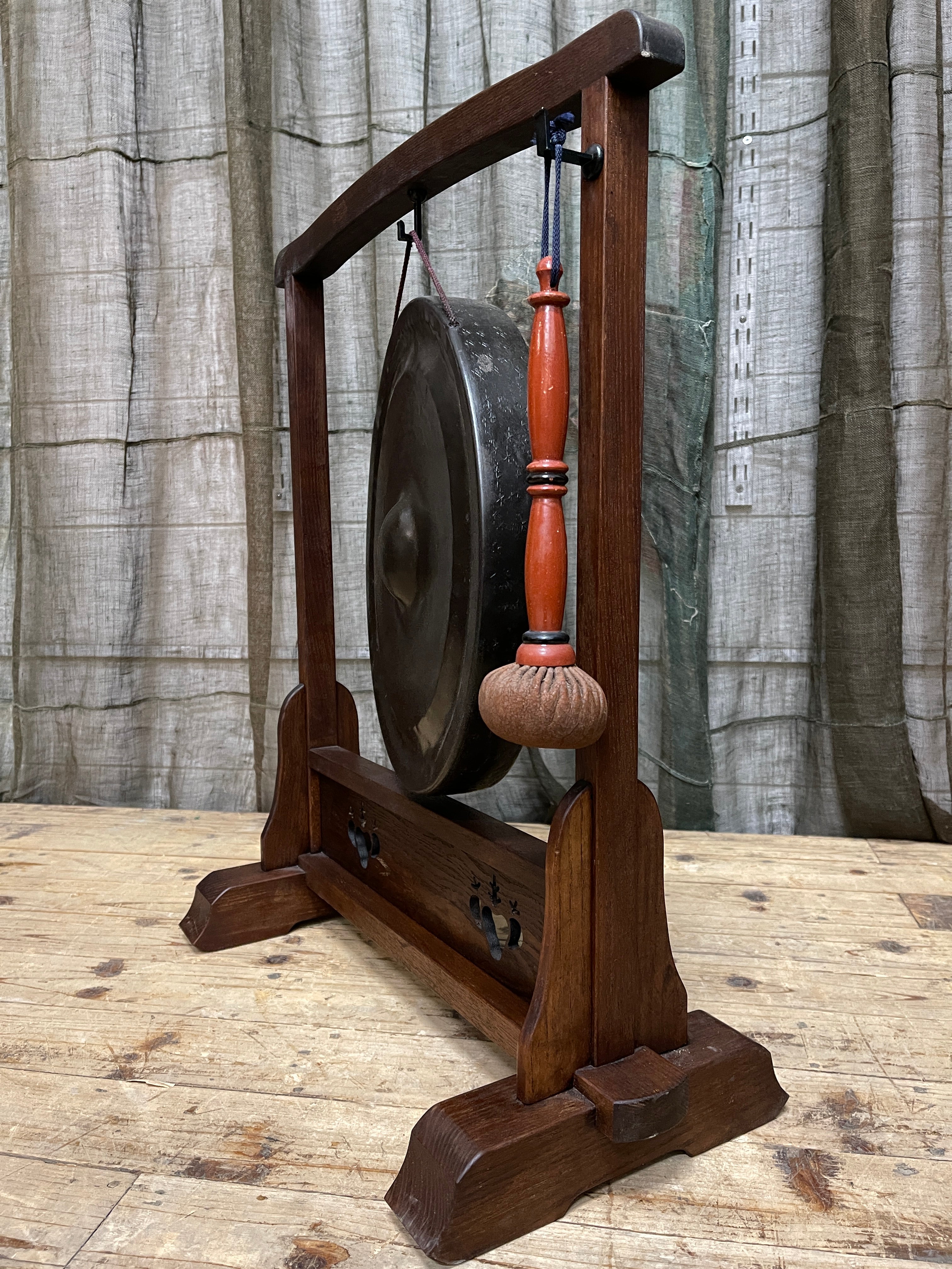 Vintage Japanese Temple Gong With Stand