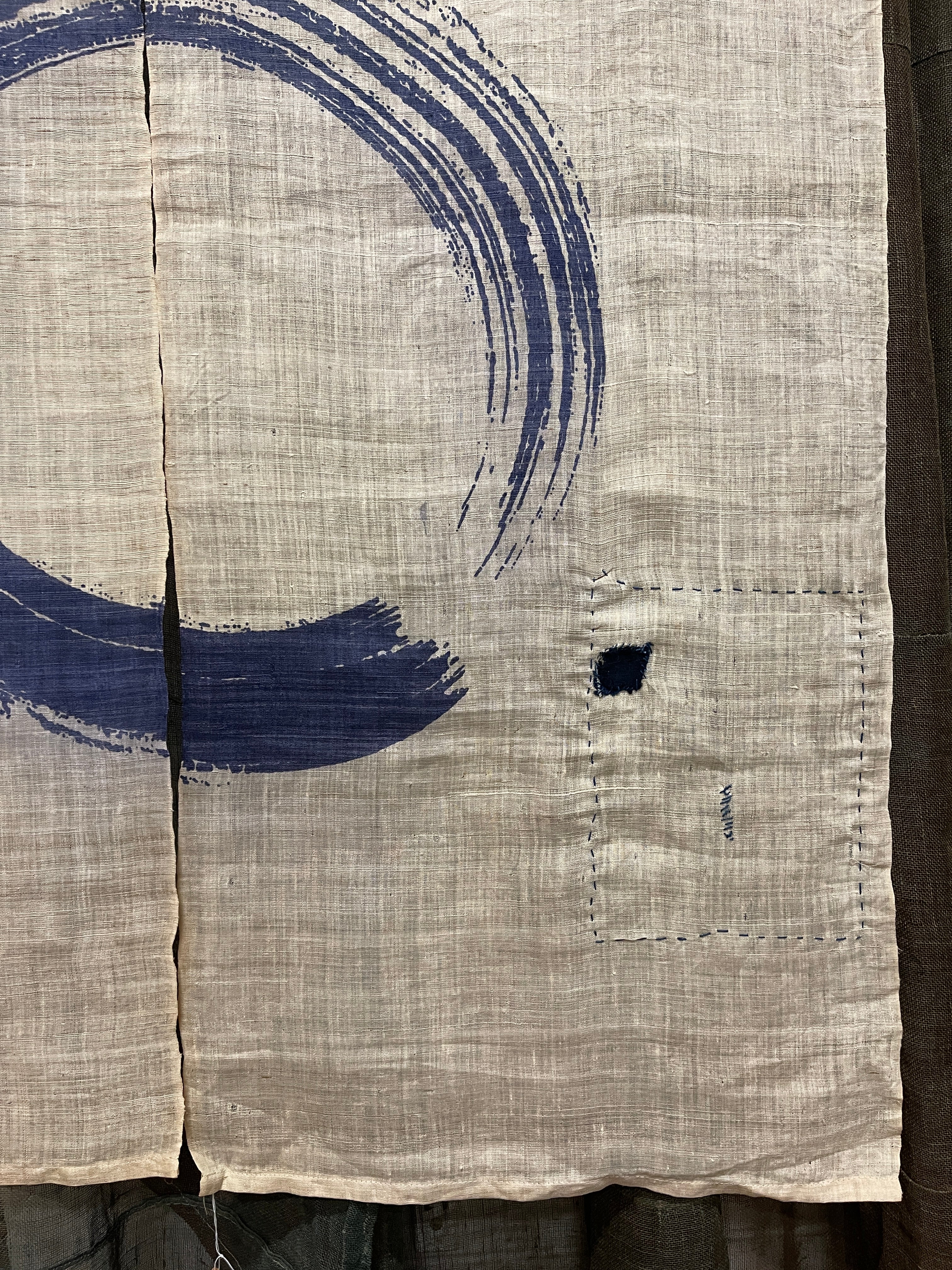 Vintage Japanese Hemp Noren, Panelled Curtain