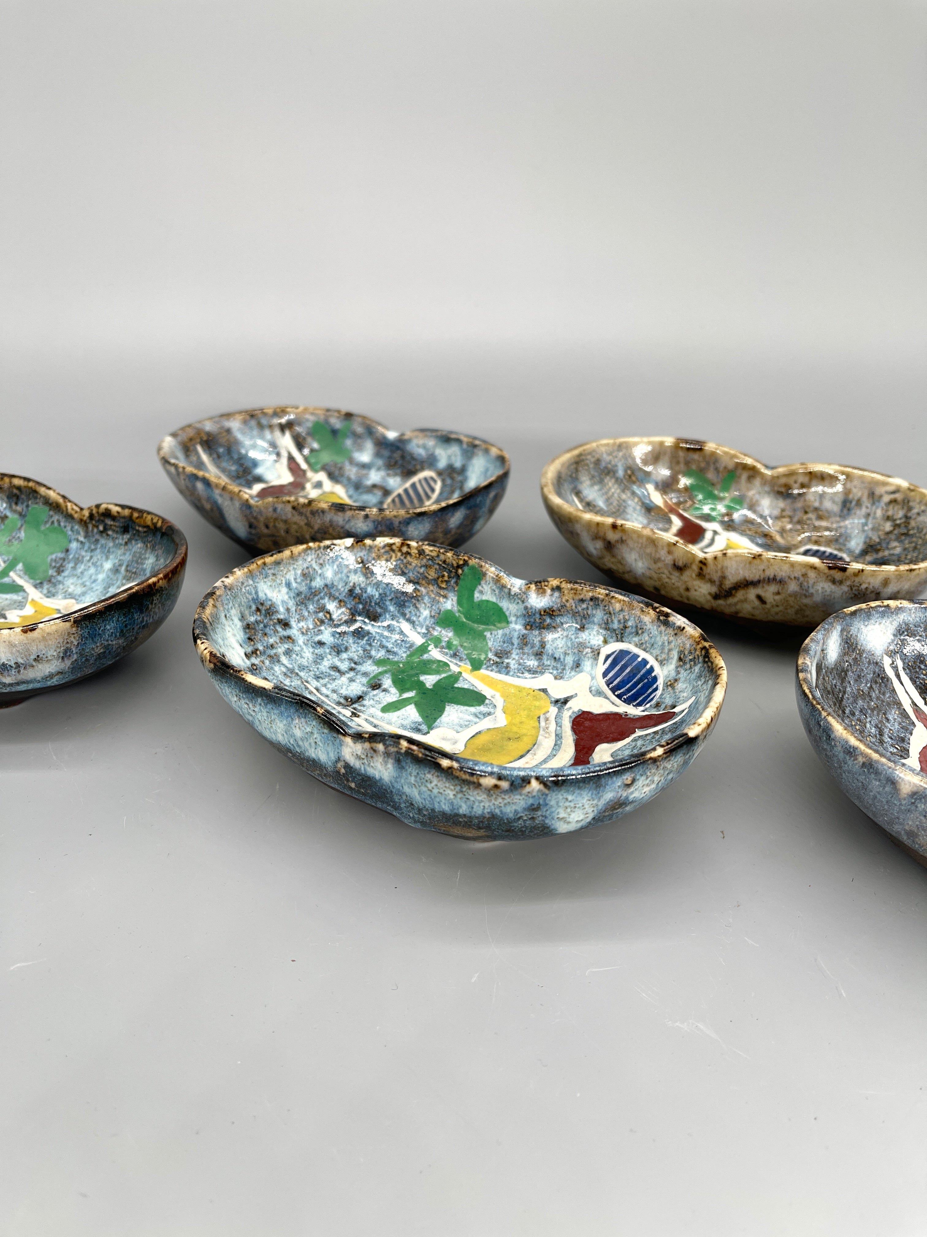 Set of 5 Vintage Japanese Small Bowls, Thick Glaze