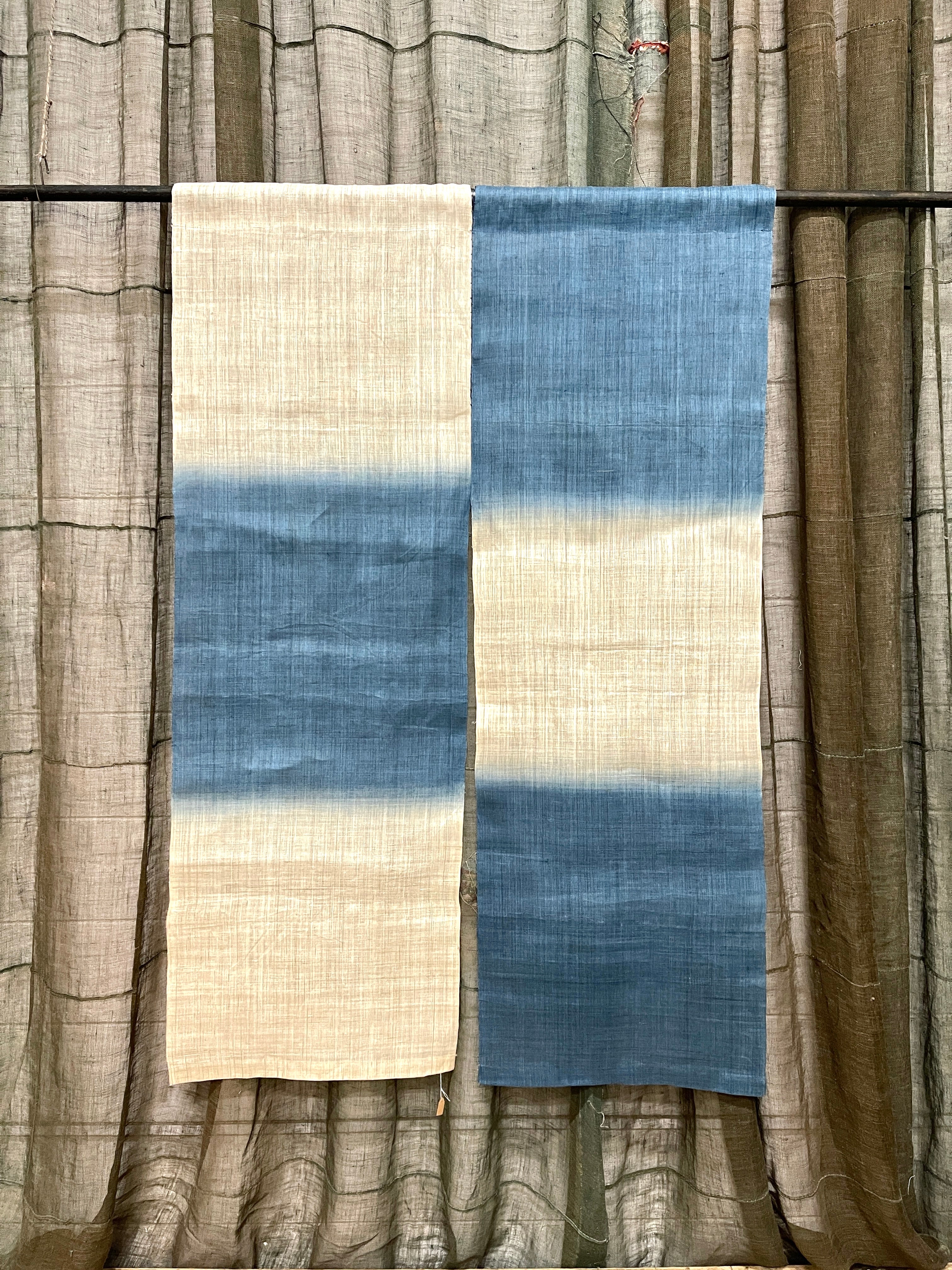 Vintage Japanese Hemp Noren, Panelled Curtain