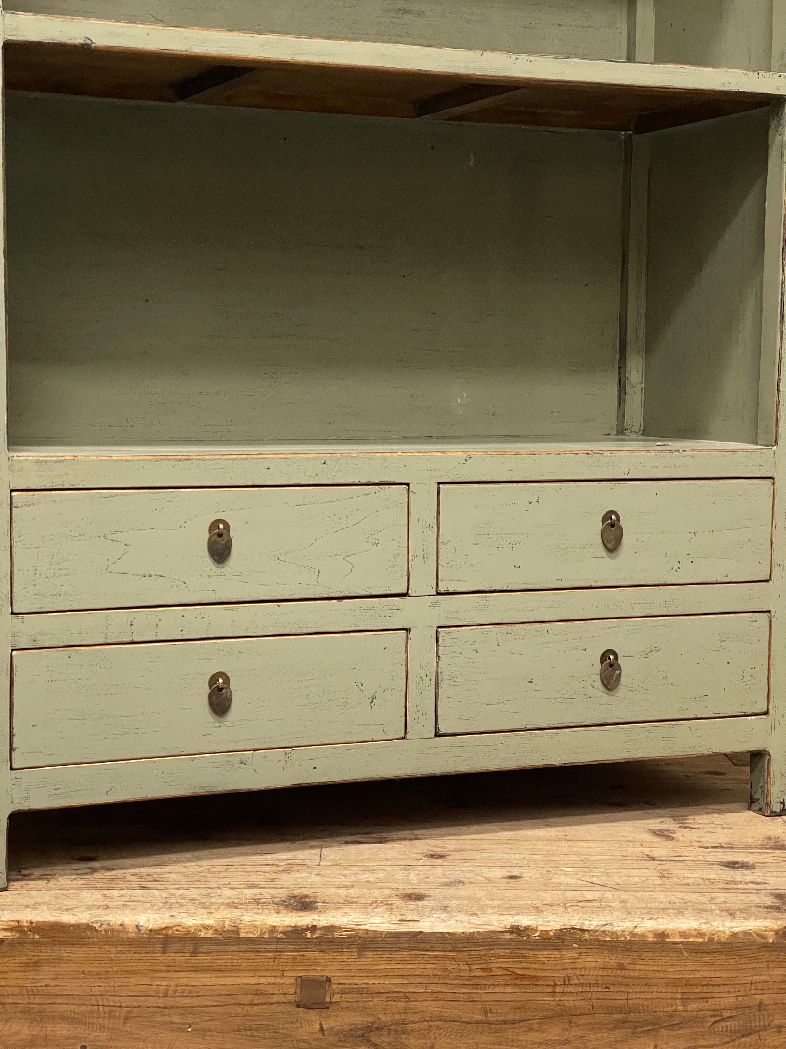 Chinese Sage Green Lacquered Bookshelf