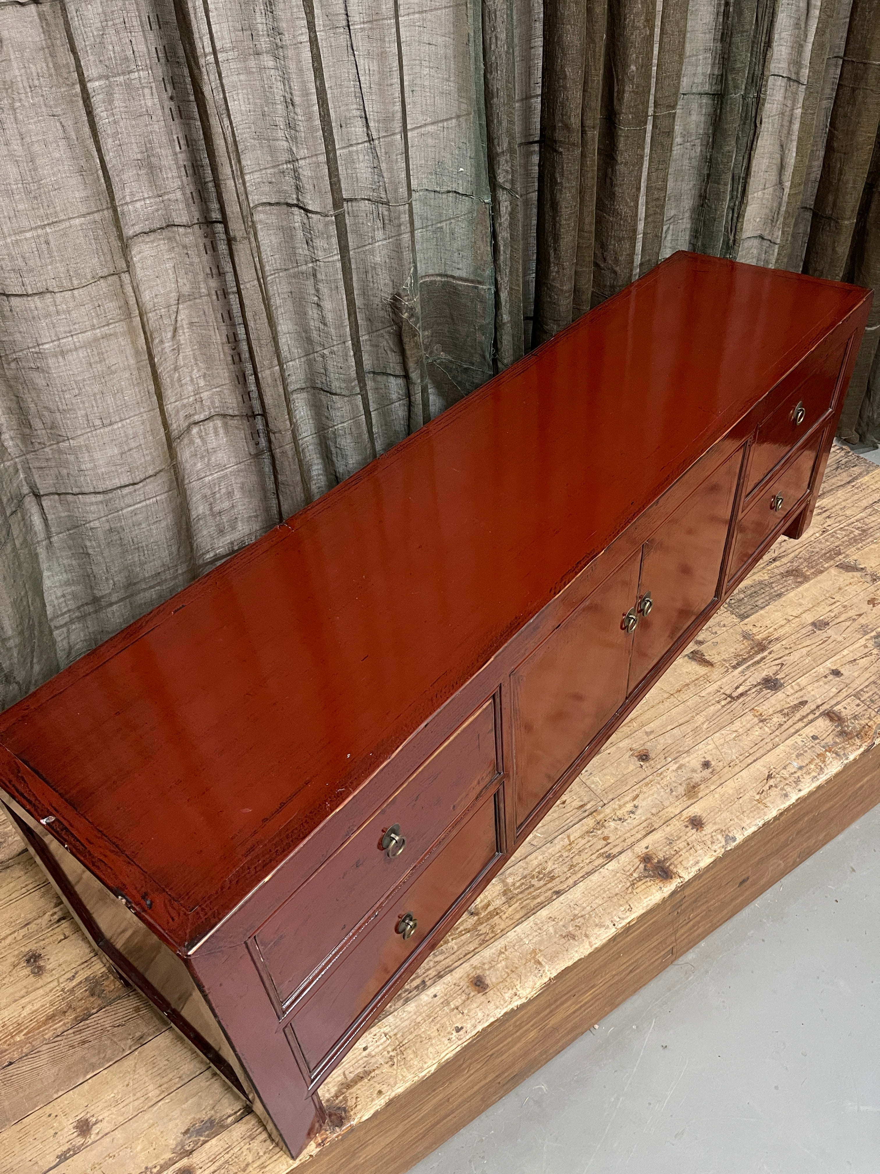 Chinese Red Lacquered Low Sideboard