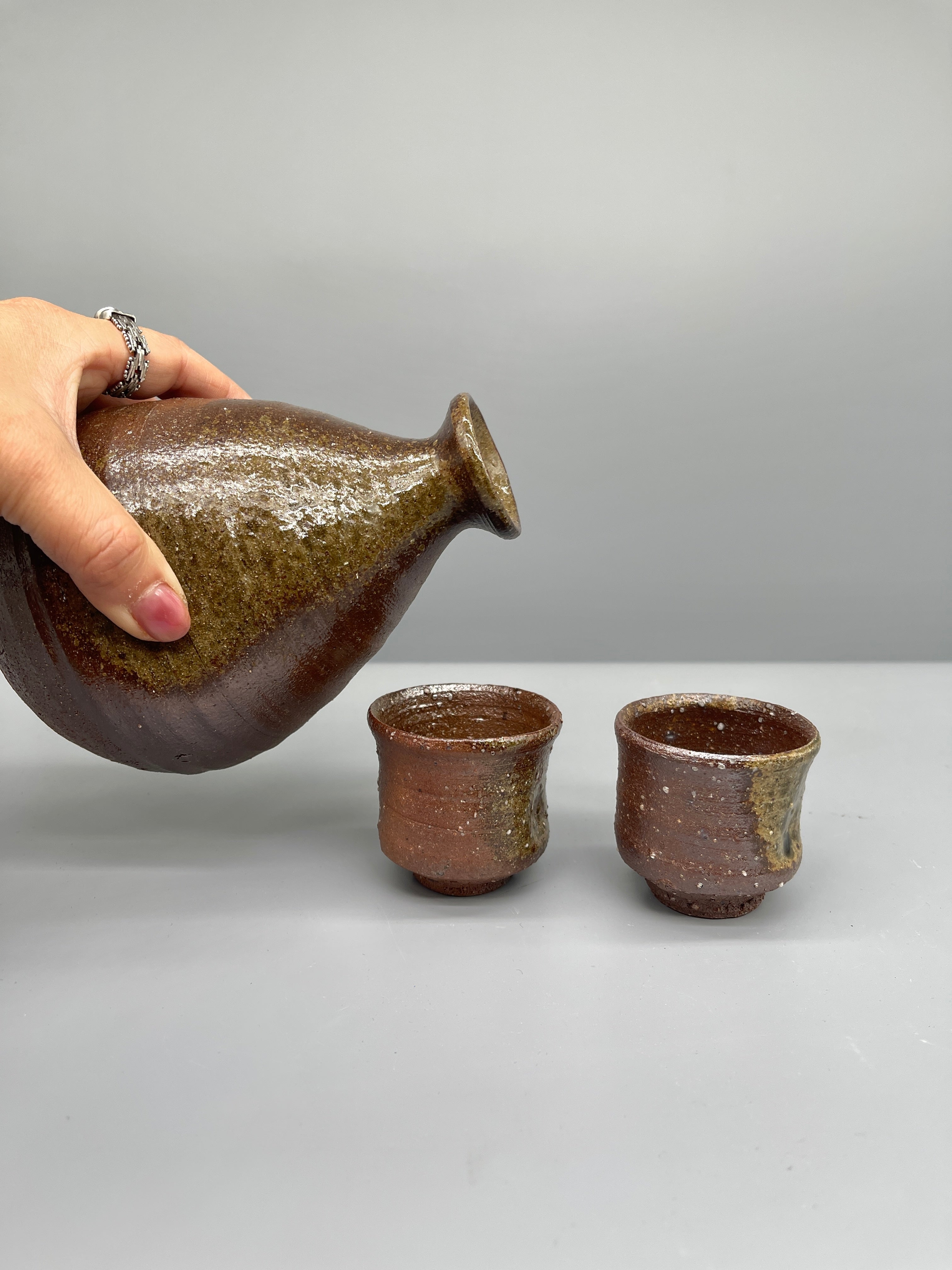 Japanese Sake Cup & Pourer - Tamba Ware