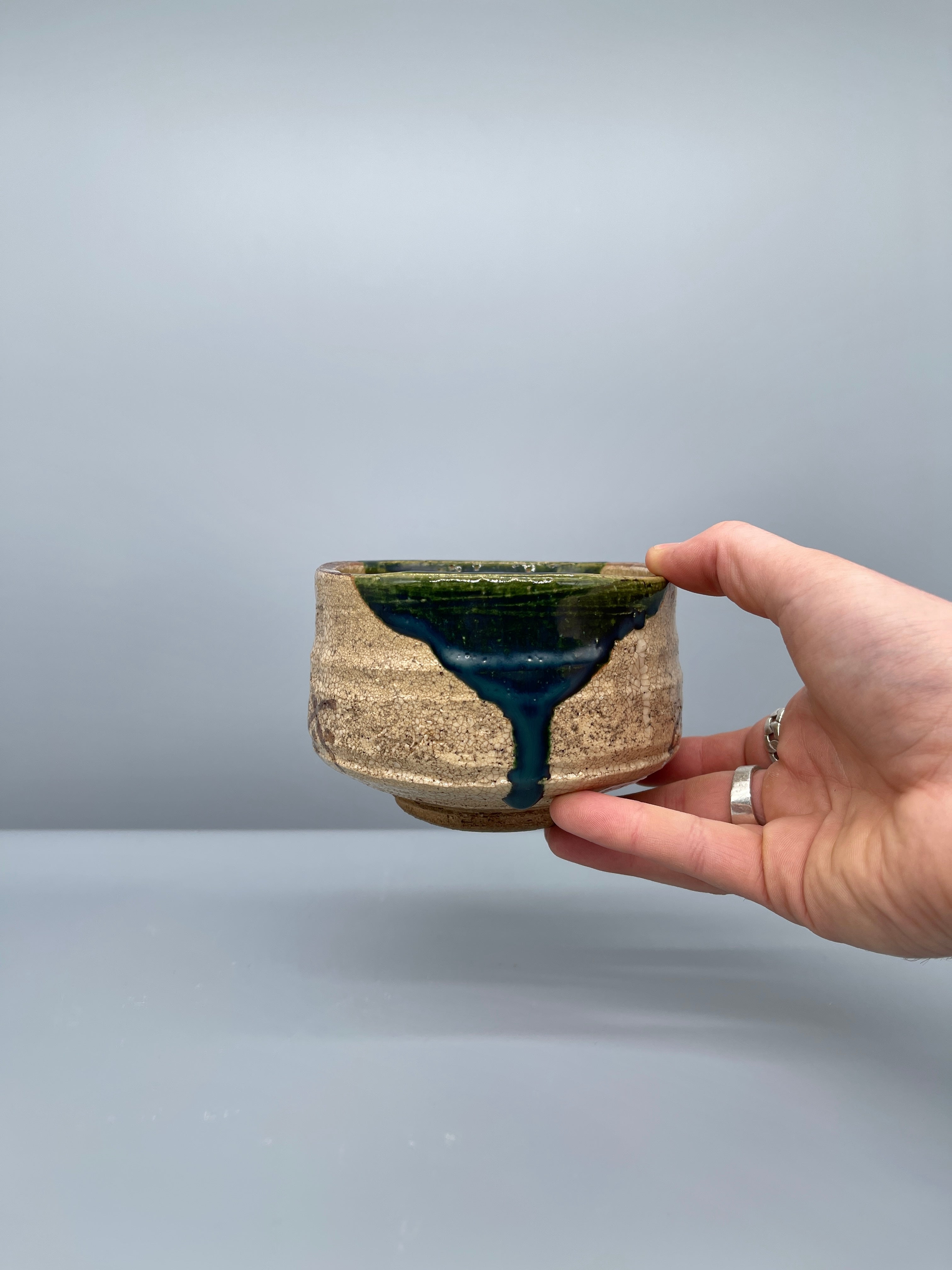 Vintage Japanese Chawan Tea Bowl, Oribe Ware