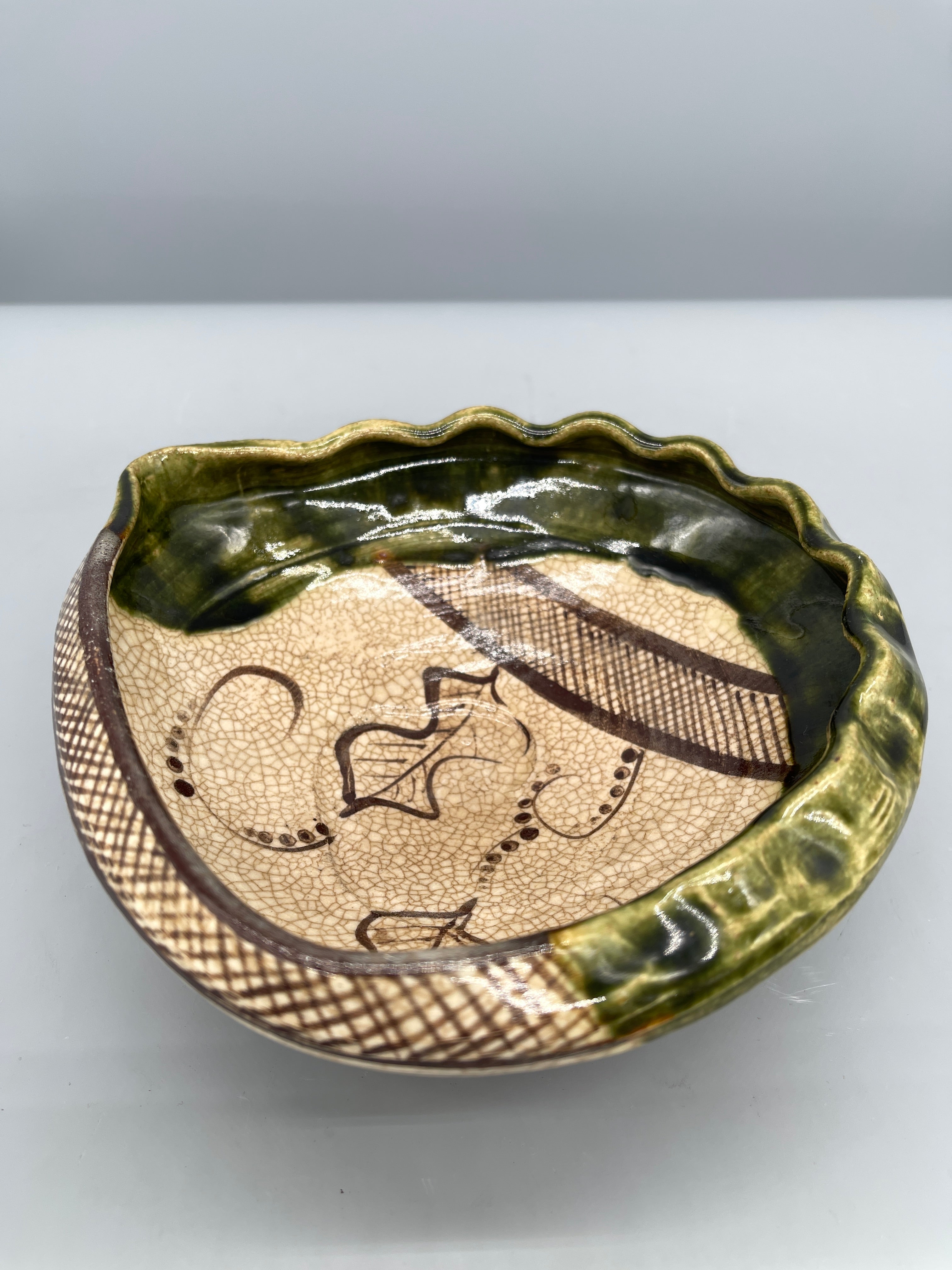 Vintage Japanese Serving Plate, Oribe Green Glaze
