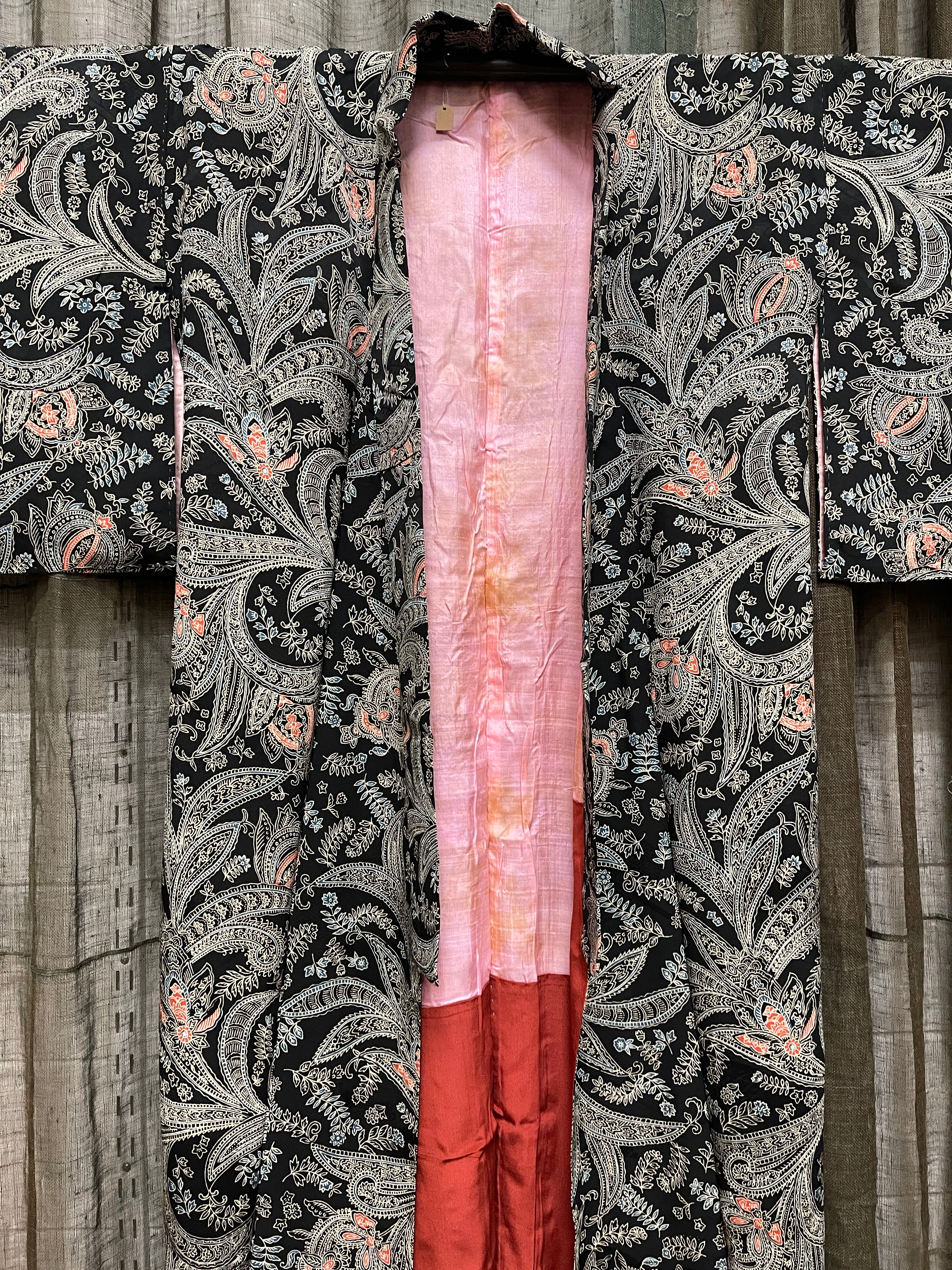 Vintage Japanese Black Silk Kimono | Paisley
