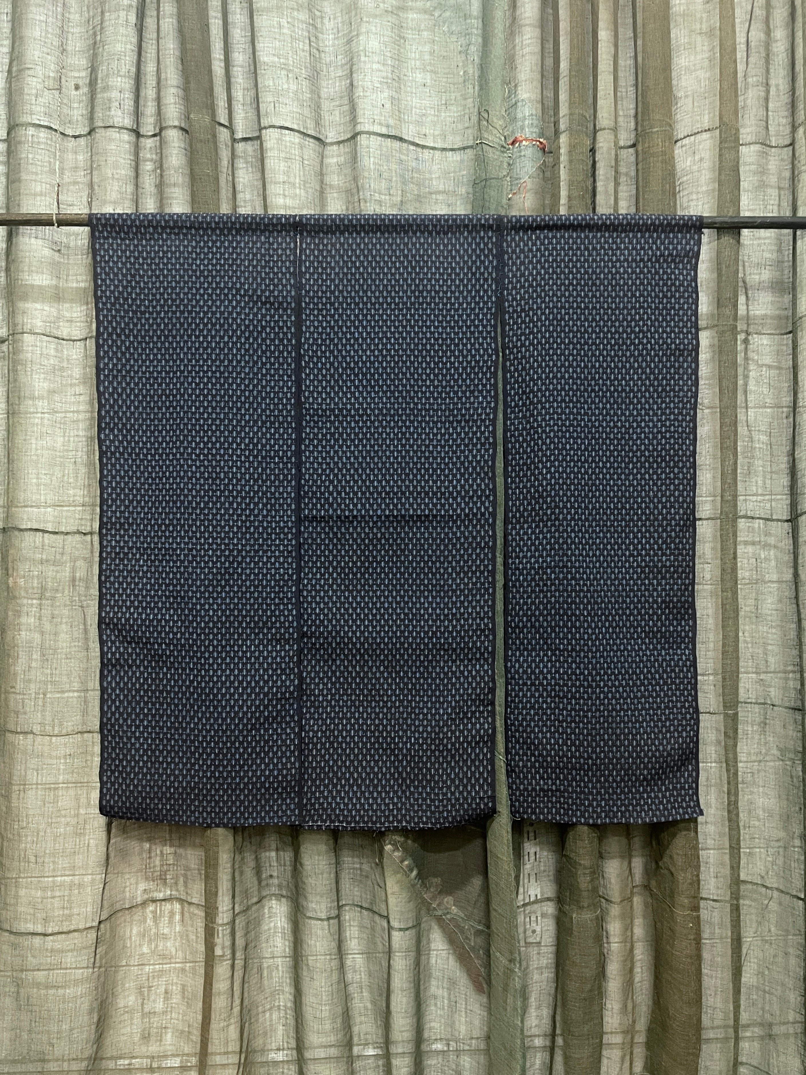 Vintage Japanese Kasuri Noren, Panelled Curtain