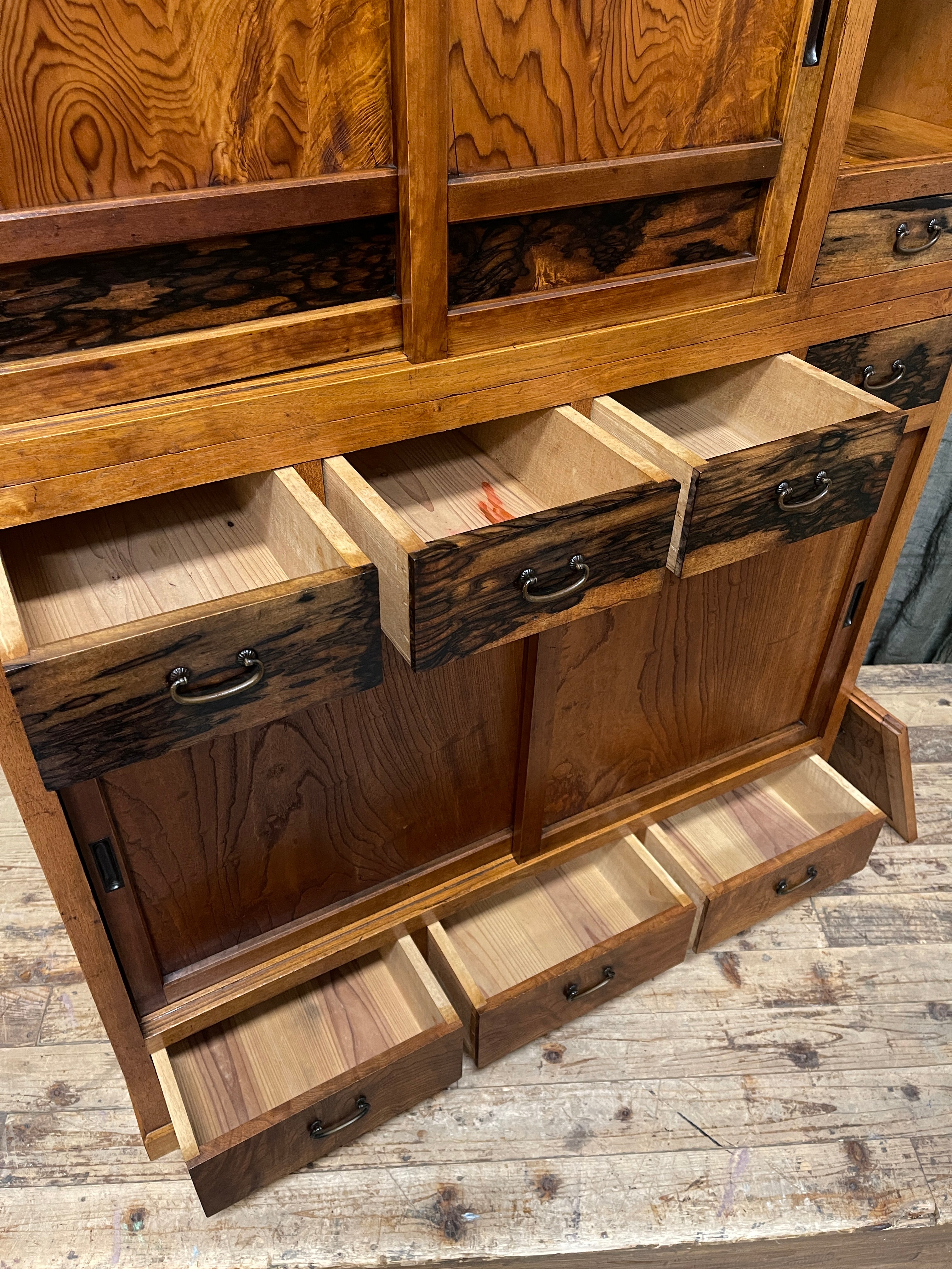 Mizuya, Vintage Japanese Kitchen Cabinet - Cedar, Elm, Persimmon | Taisho, c.1930
