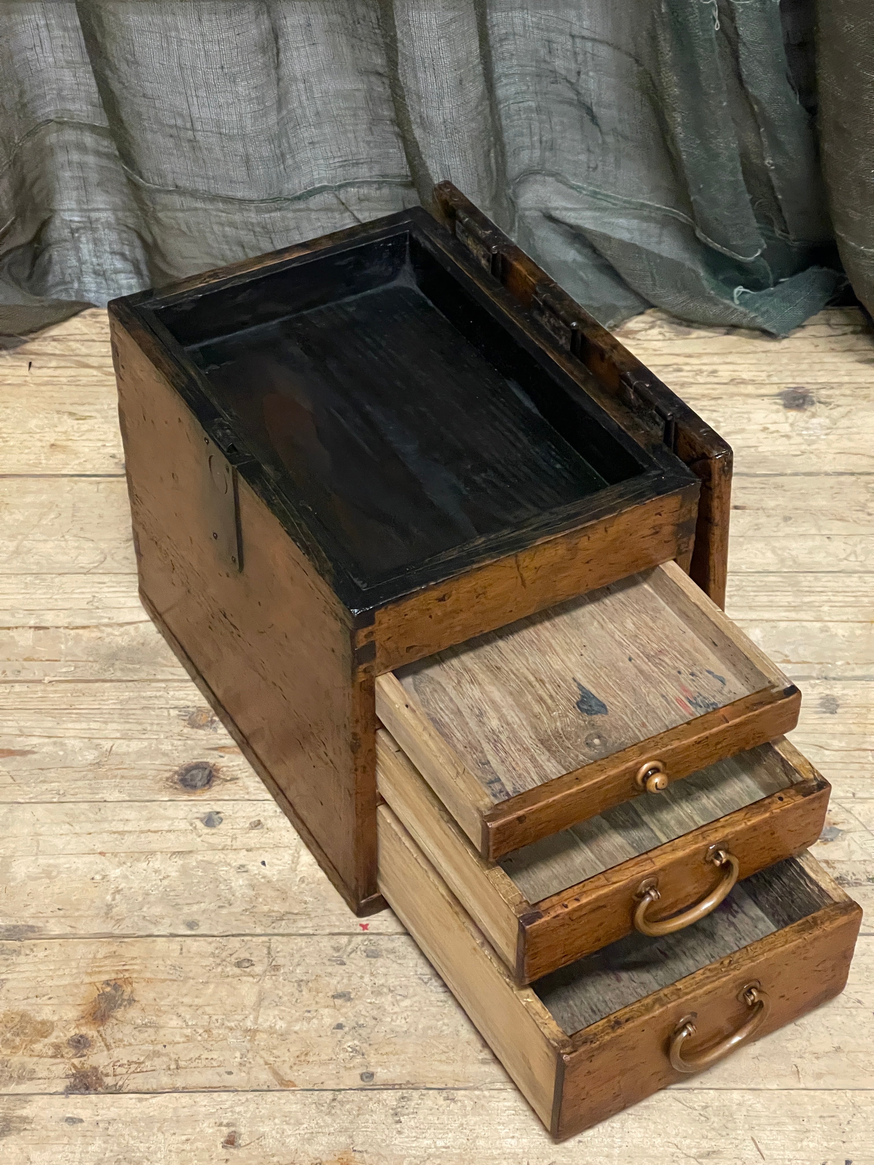 Antique Signed Japanese Suzuri Bako, Calligraphy Box - Cypress | Taisho, 1914