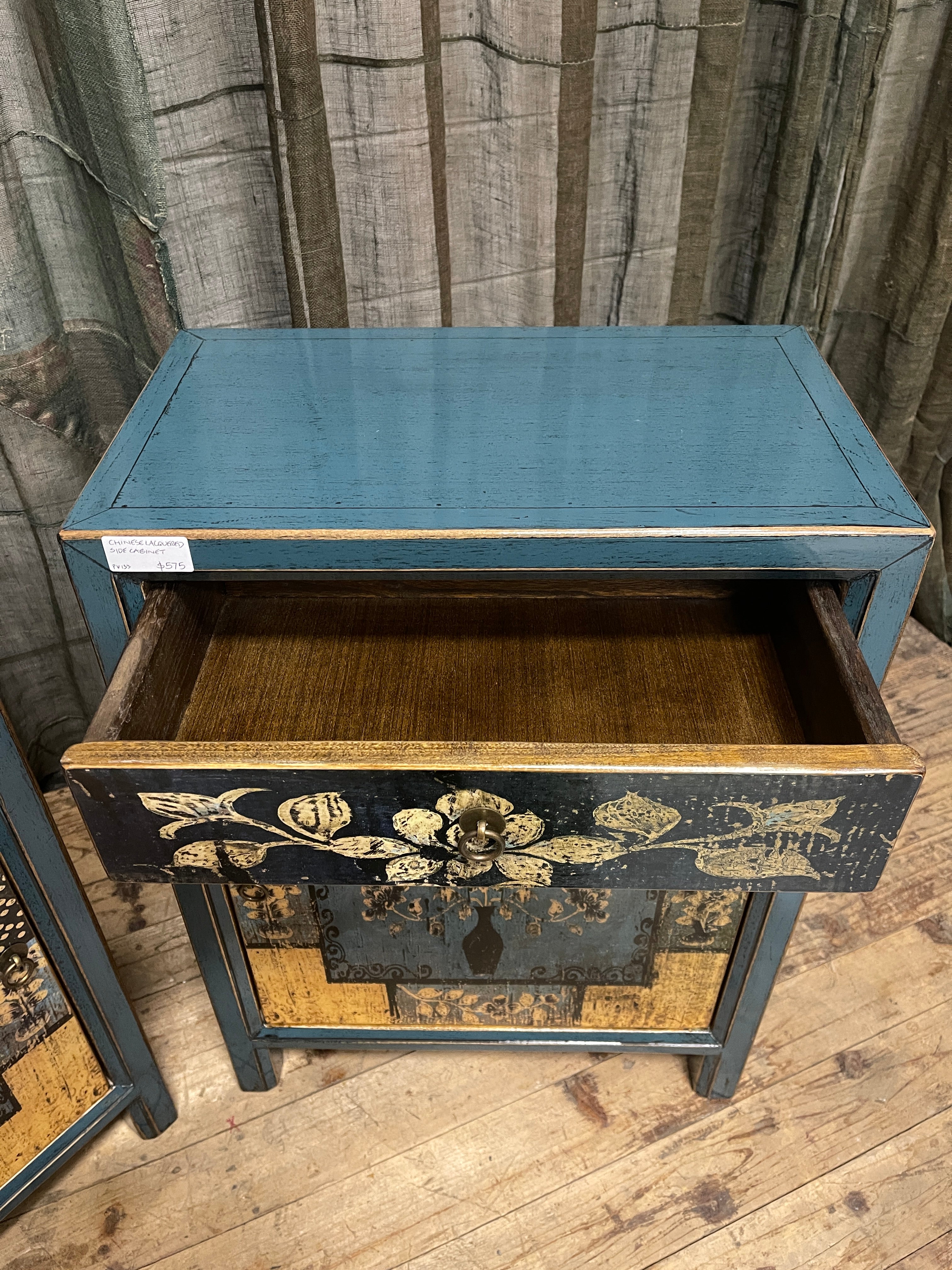 Chinese Blue Lacquered Side Cabinet