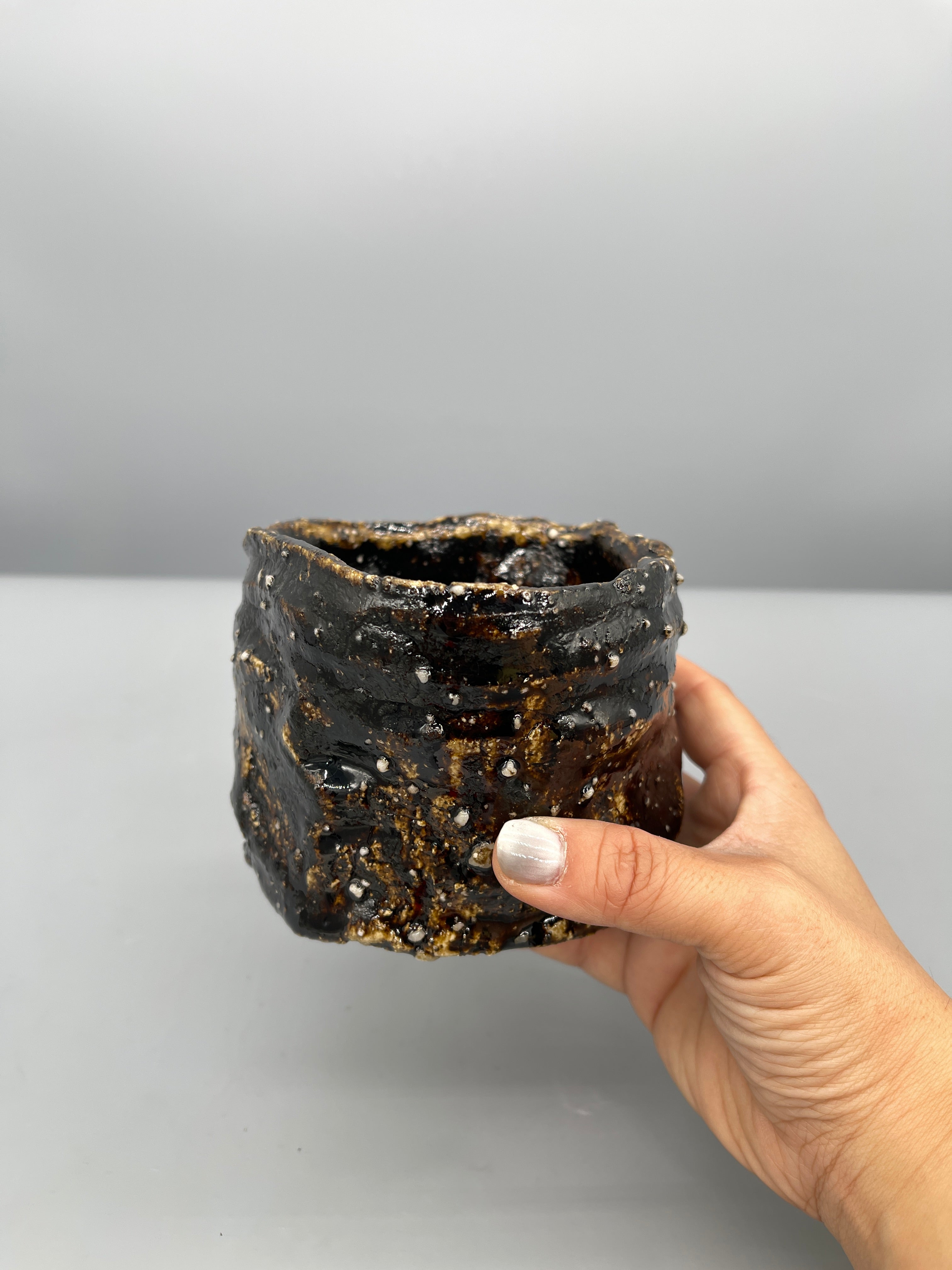 Vintage Japanese Chawan, Tea Bowl - Seto-Guro Glaze