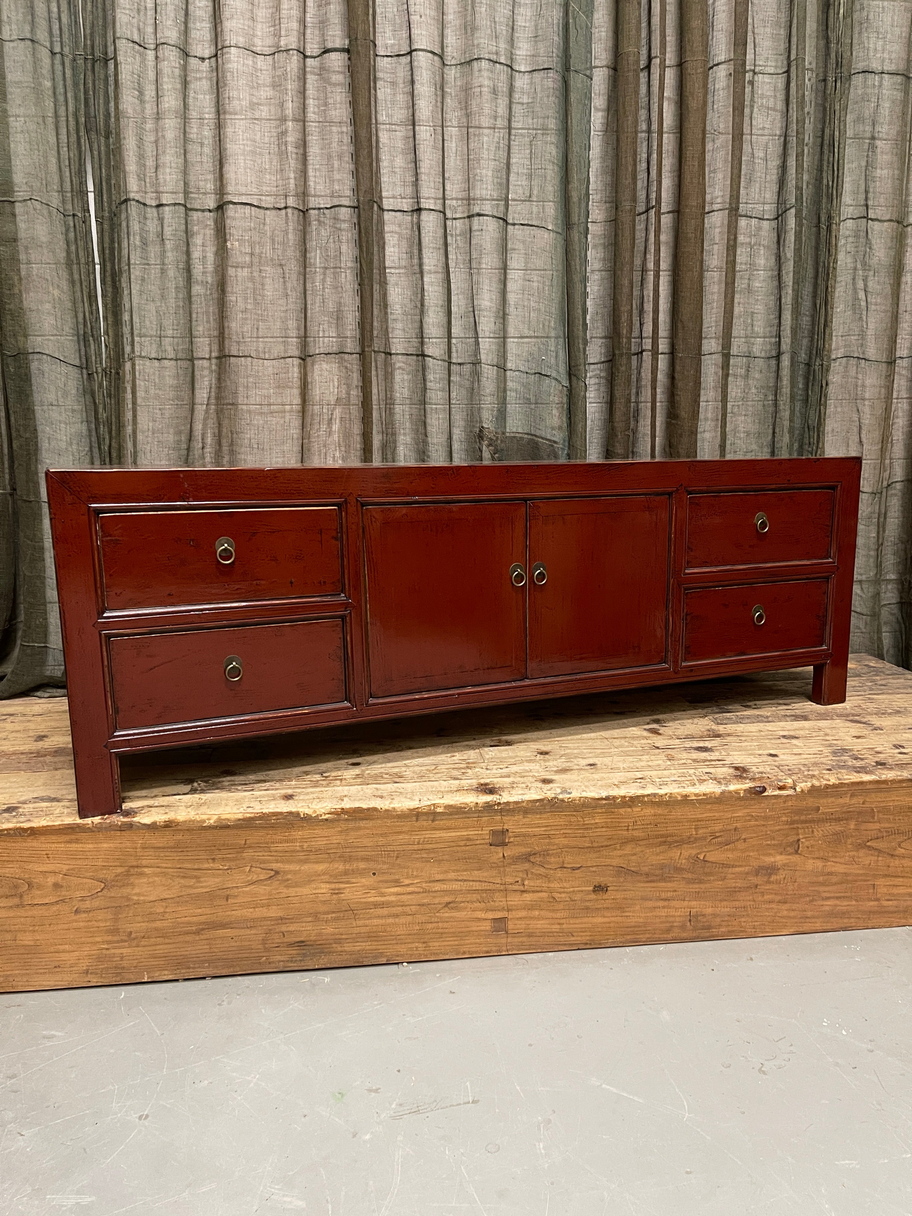 Chinese Red Lacquered Low Sideboard