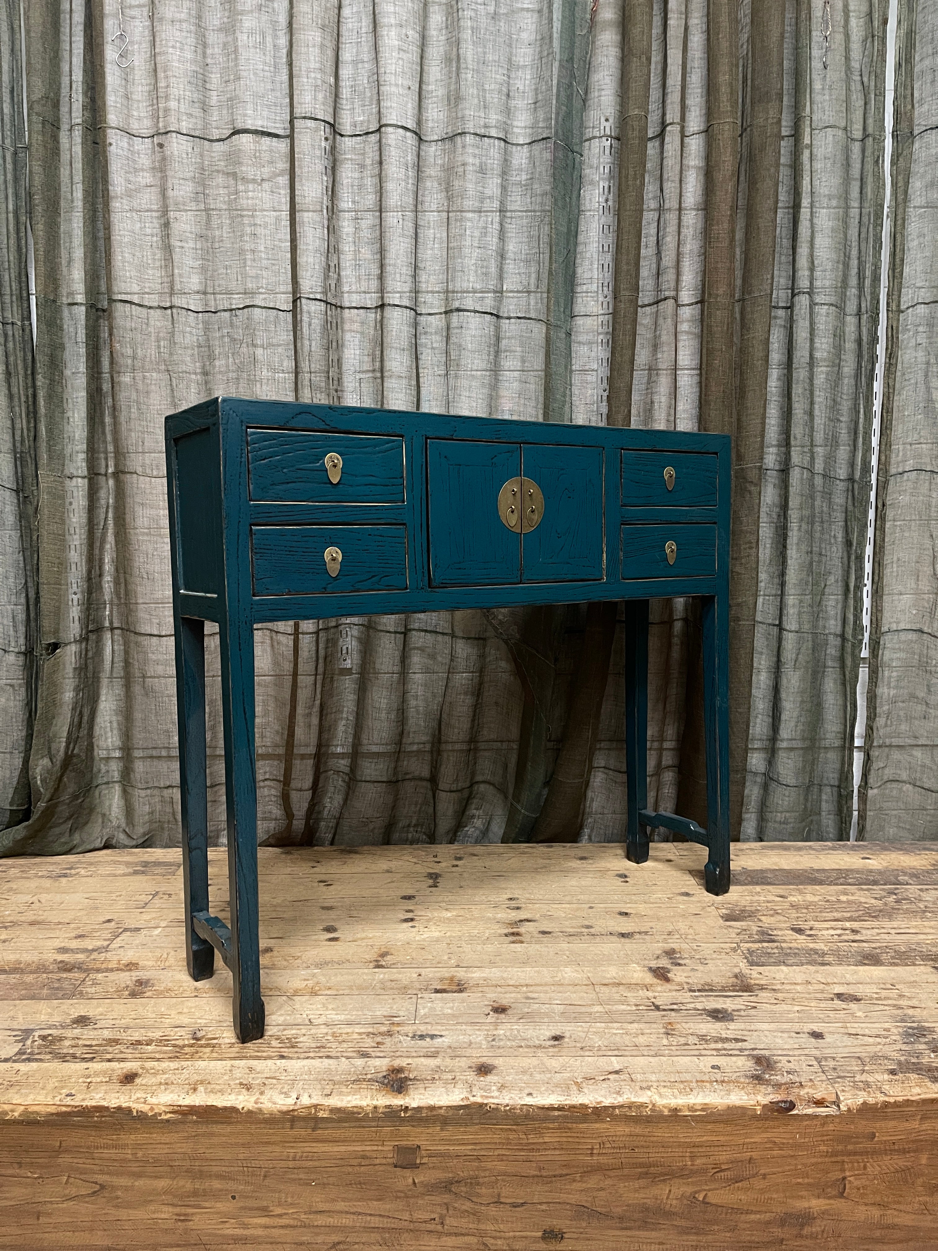 Provincial Style Blue Chinese Lacquered Hall Table