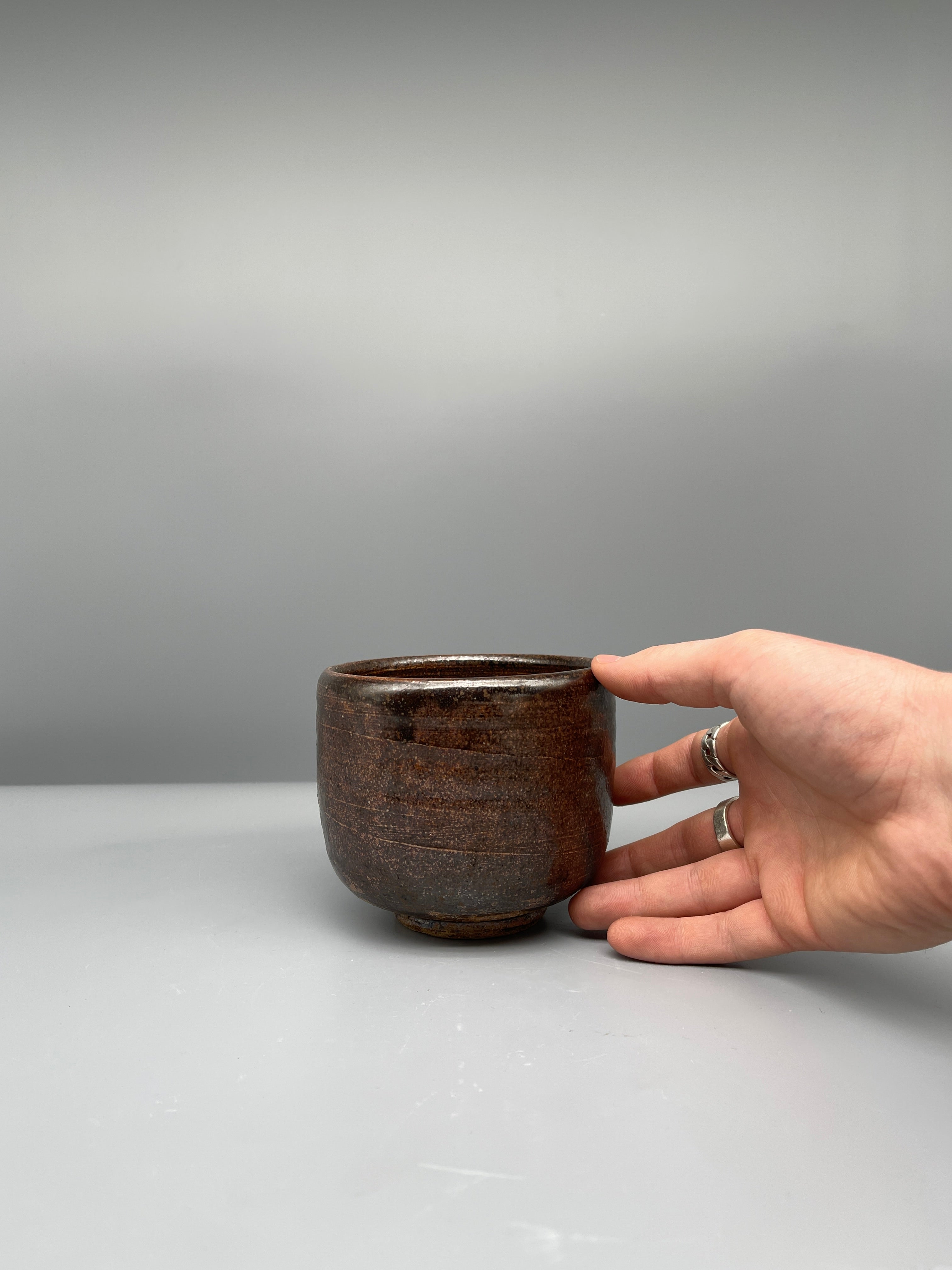 Vintage Japanese Chawan Tea Bowl - Stoneware, Speckled Tenmoku Glaze
