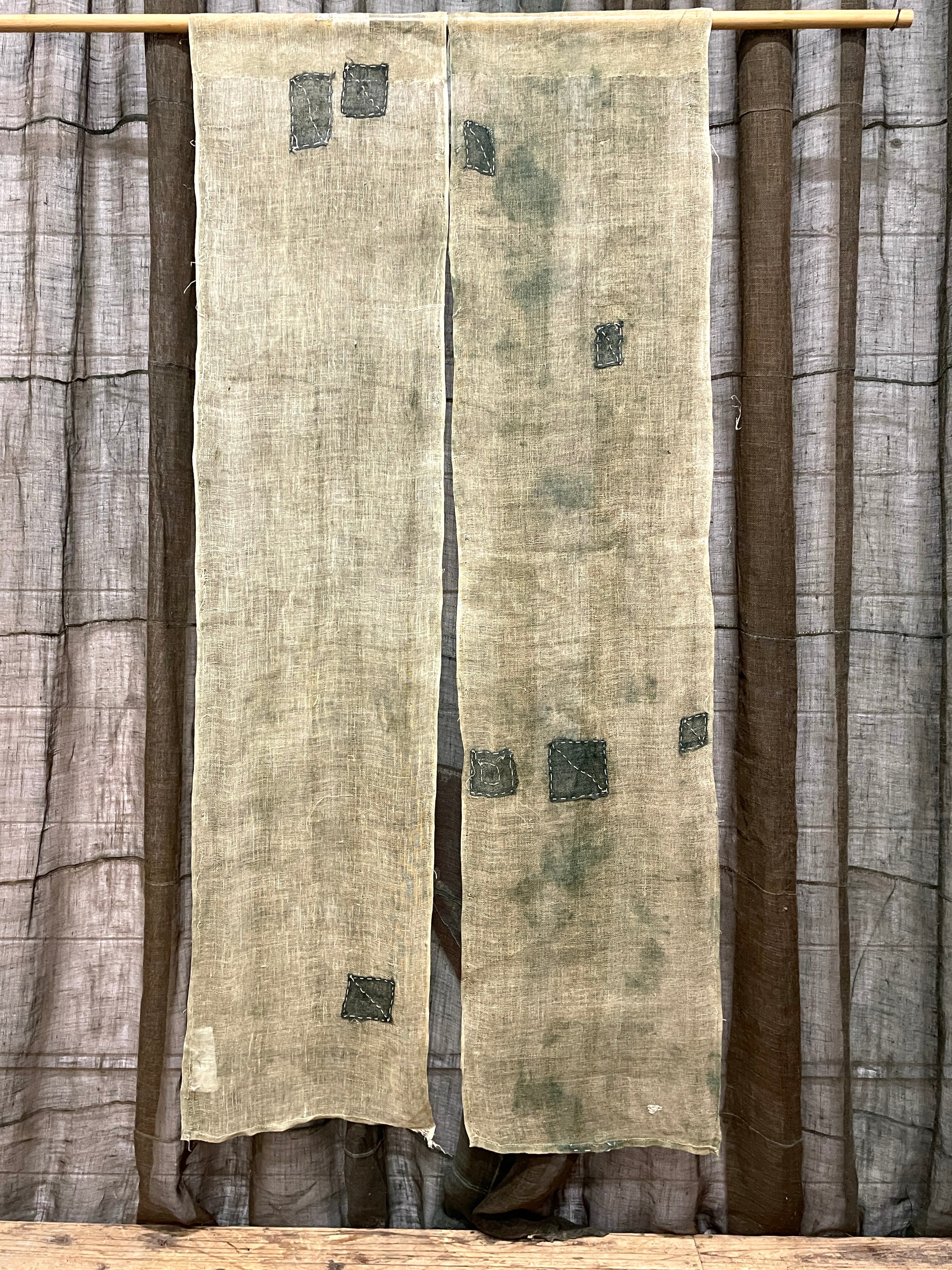 Vintage Japanese Hemp Noren, Panelled Curtain
