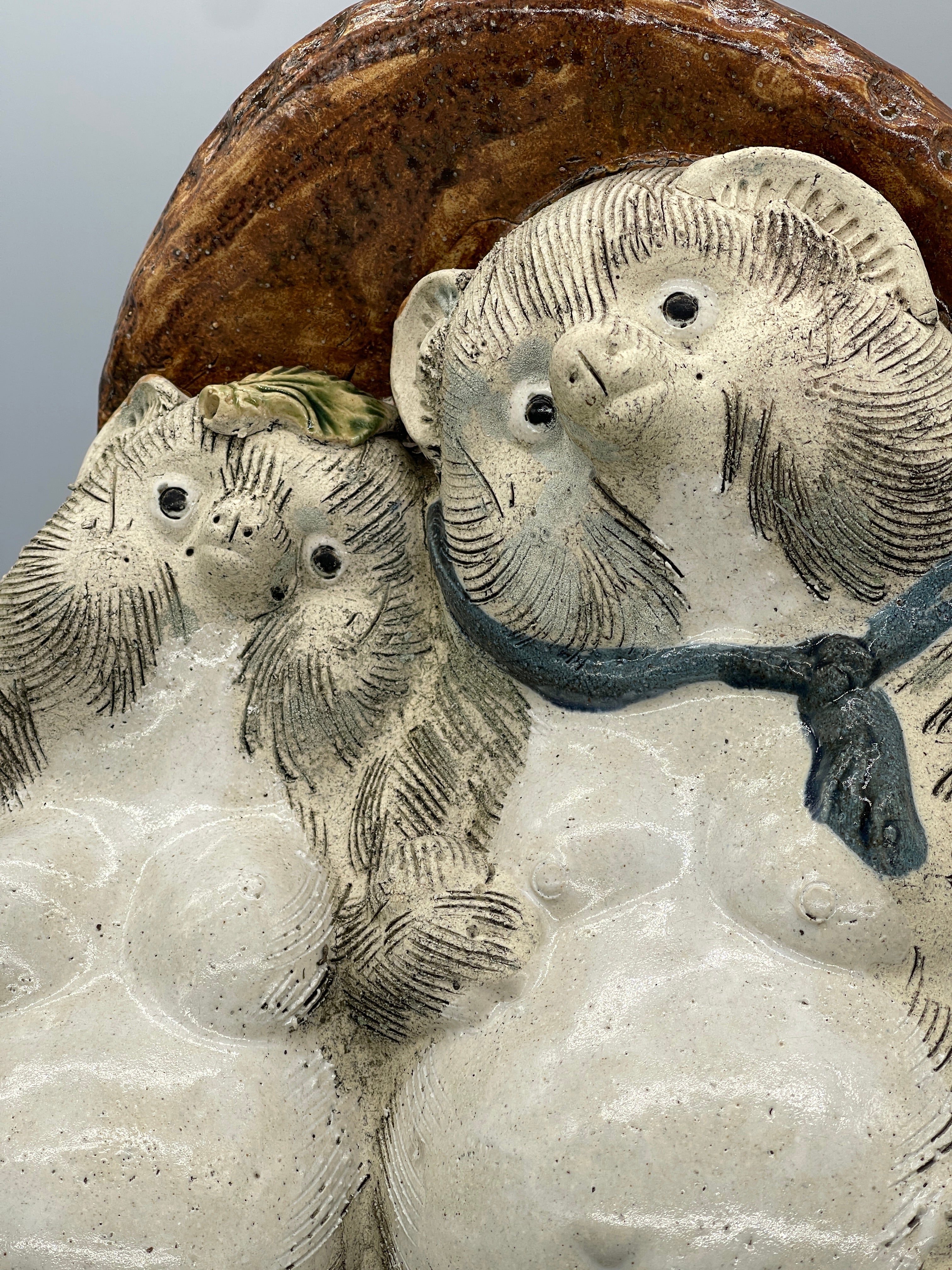 Vintage Tanuki Couple Statue, Hand-Crafted Pottery