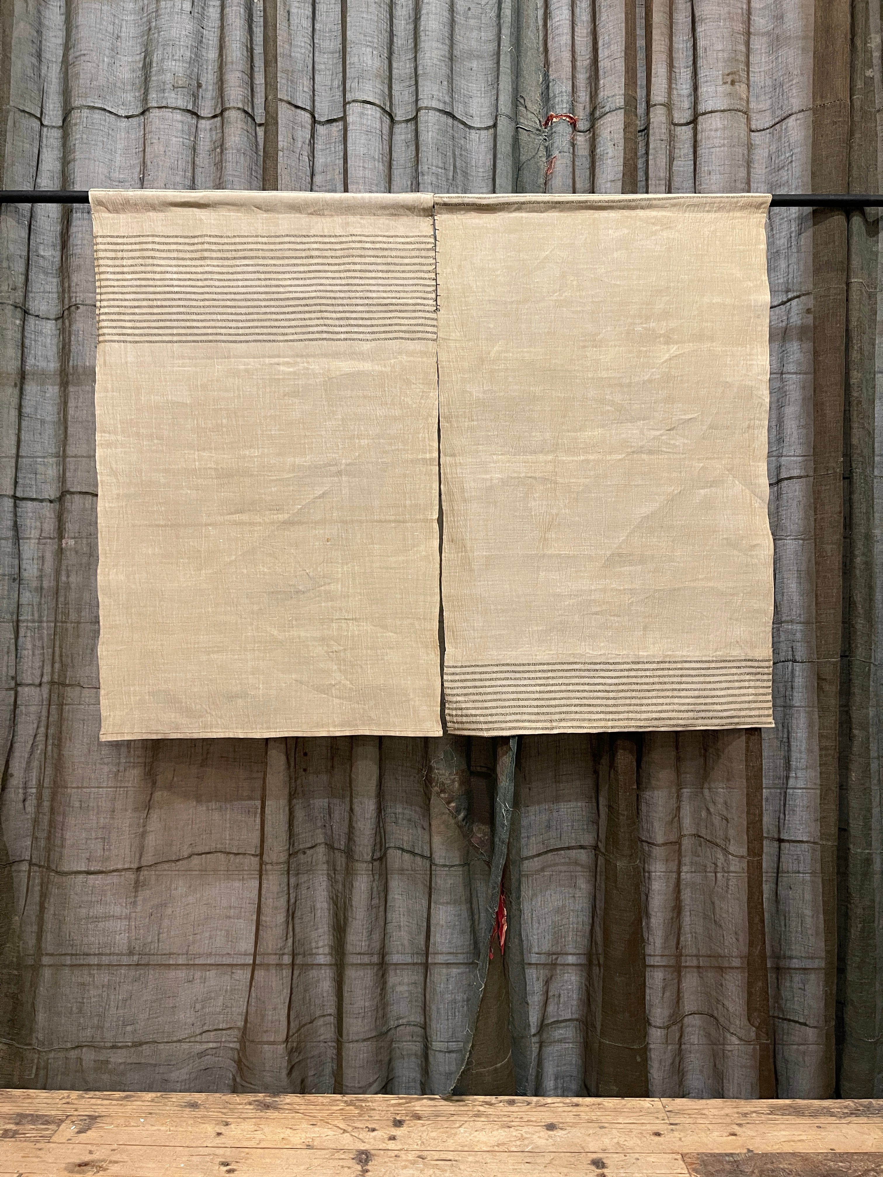 Vintage Japanese Hemp Noren, Panelled Curtain